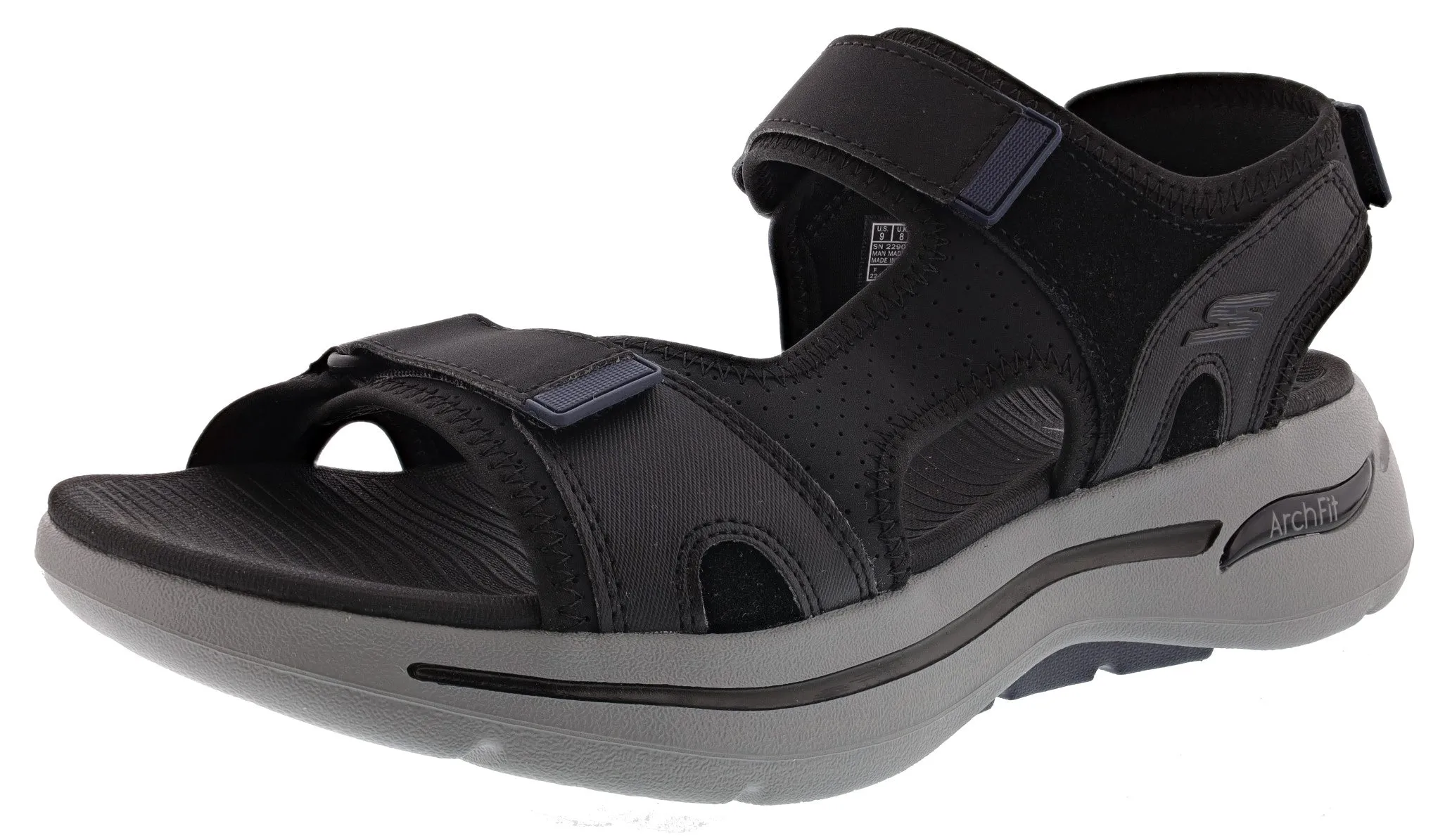 Skechers Men's Go Walk Arch Fit Sandal Mission Hook & Loop Strap Sandals No Tie Fit
