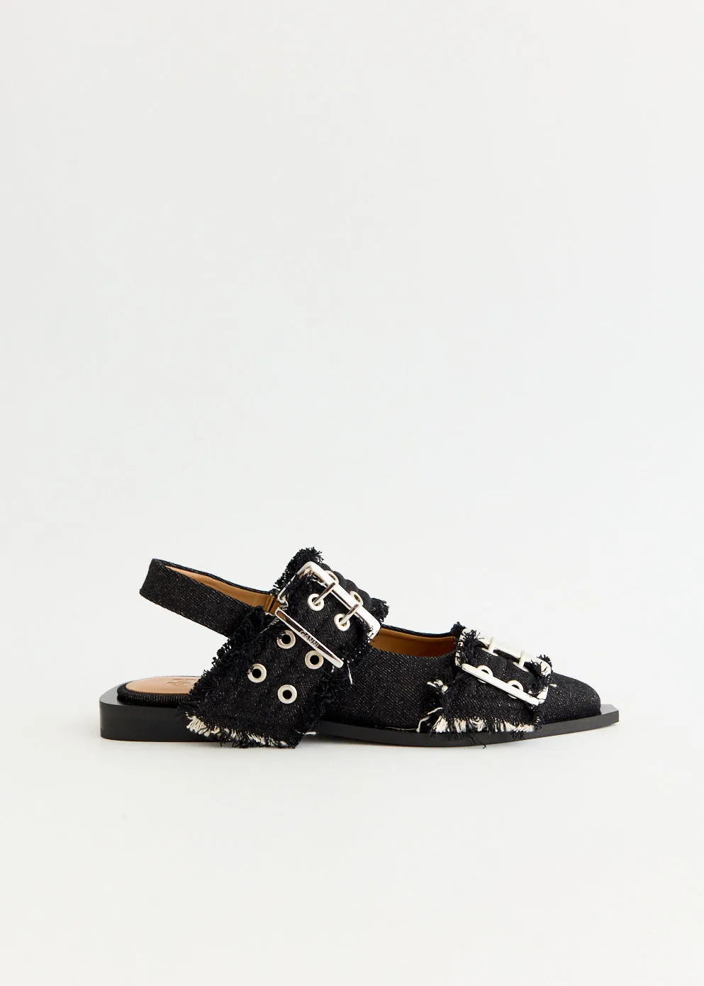 Denim Feminine Buckle Ballerinas Full Support