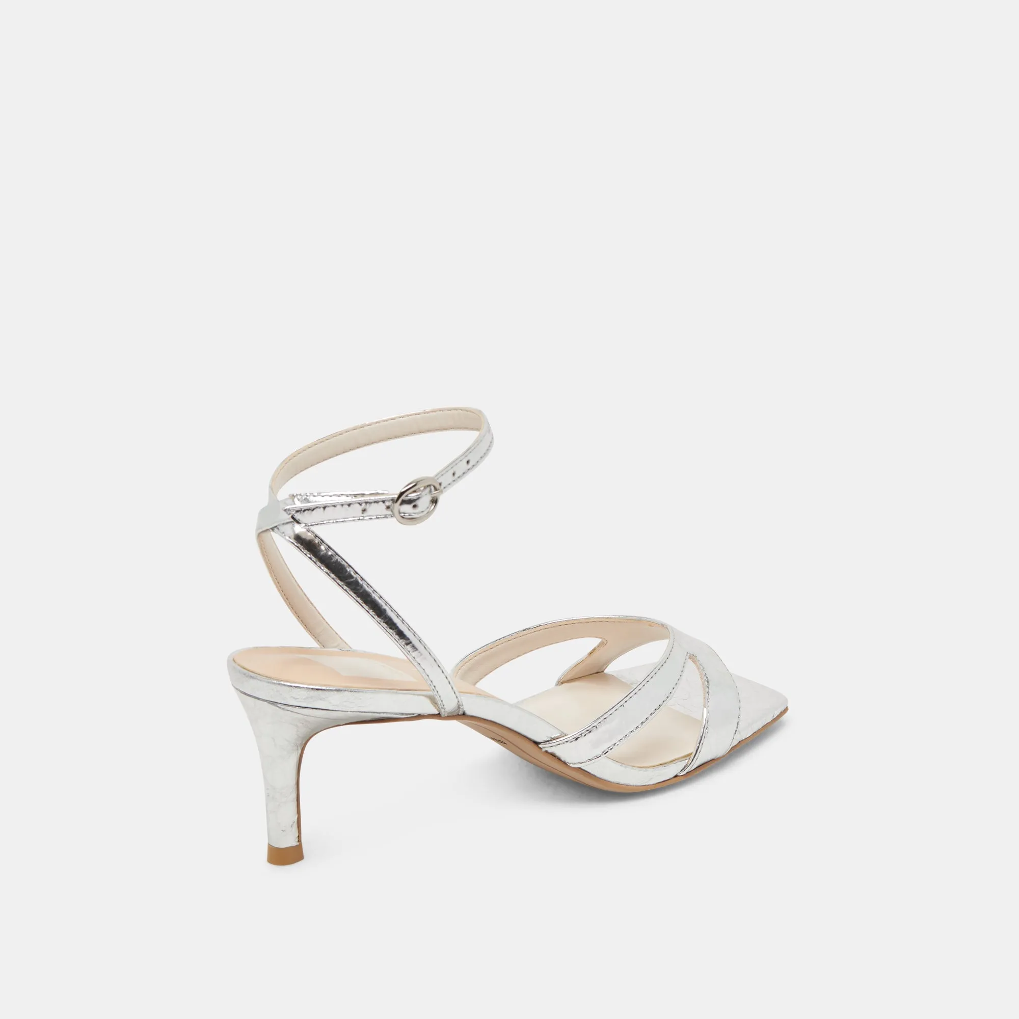 Ankle Strap Shoes BECKI HEELS SILVER DISTRESSED LEATHER