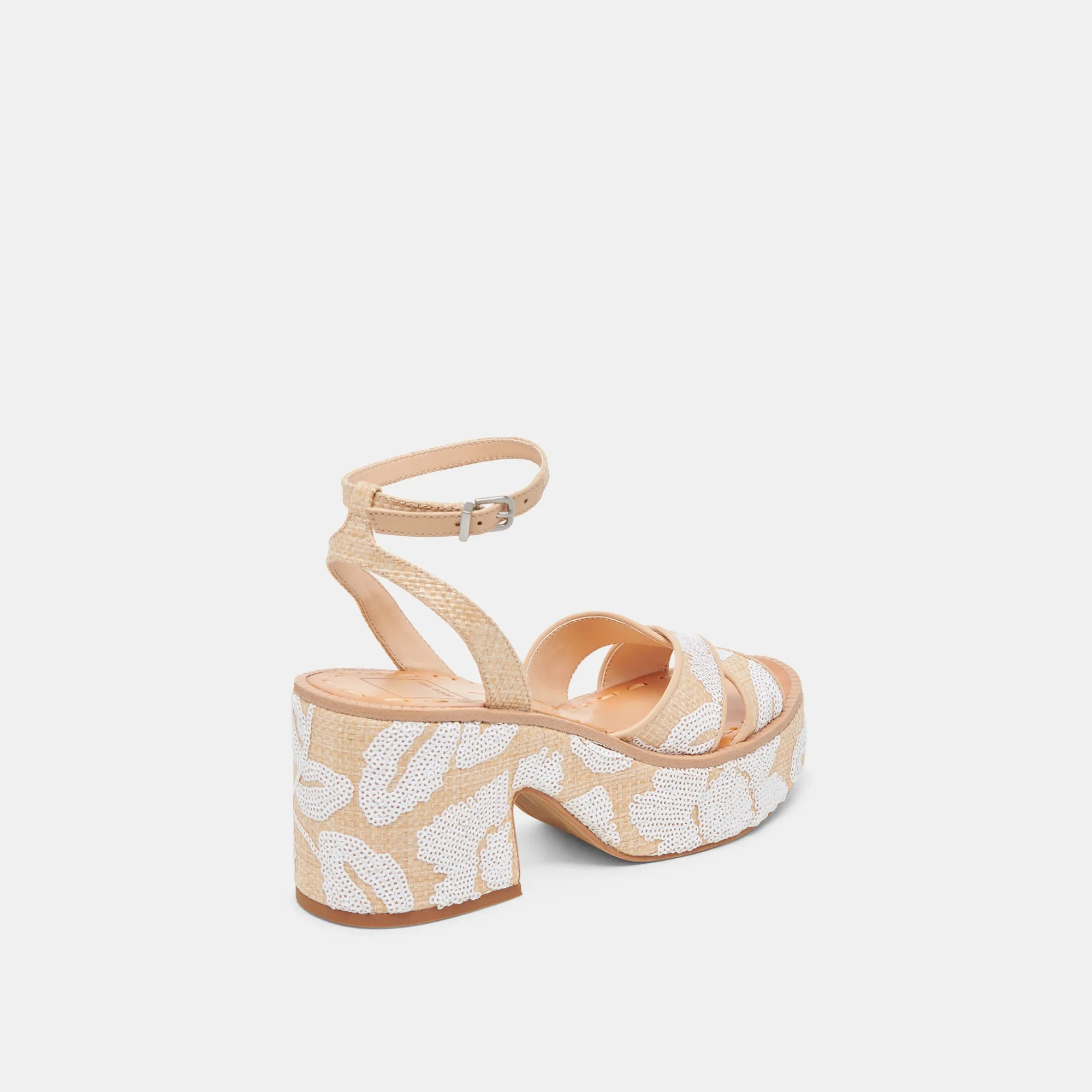 Stretchable ENIKO HEELS NATURAL MULTI FLORAL SEQUIN