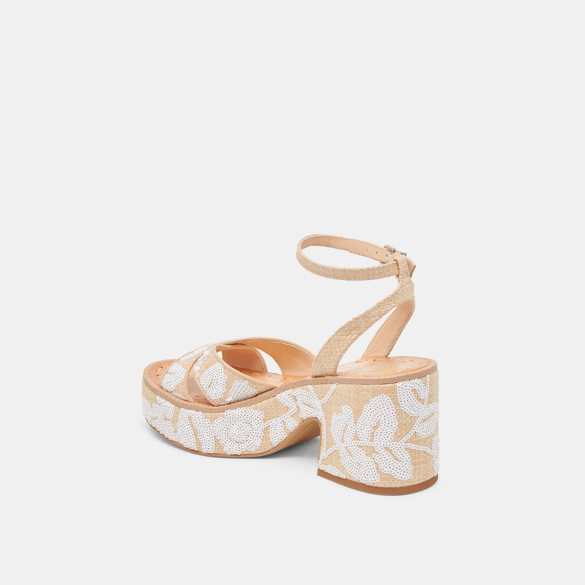 ENIKO HEELS NATURAL MULTI FLORAL SEQUIN Cute Heels Comfort Grip
