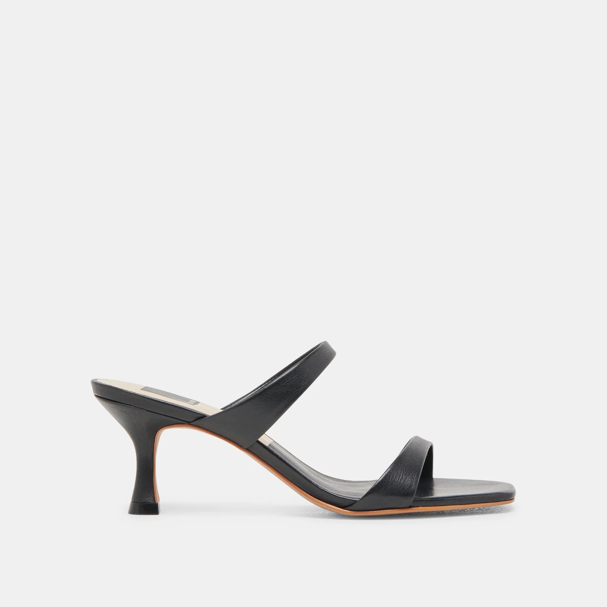 GENORA HEELS BLACK LEATHER Soft Sandals Buckle Detail