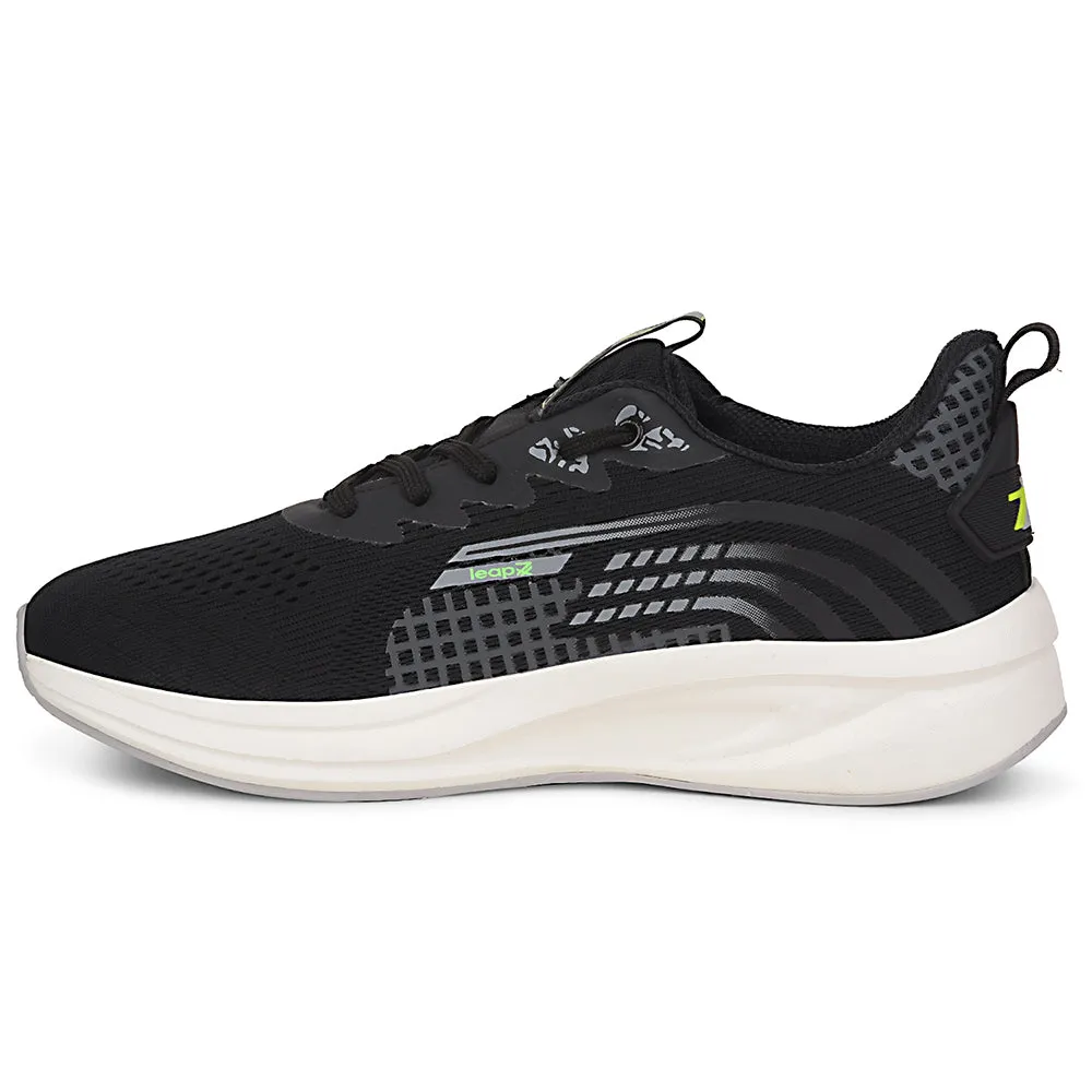 Leap7x Black Sports Lacing Running Shoes For Men KAPSTER-1 By Liberty Lace Up Style