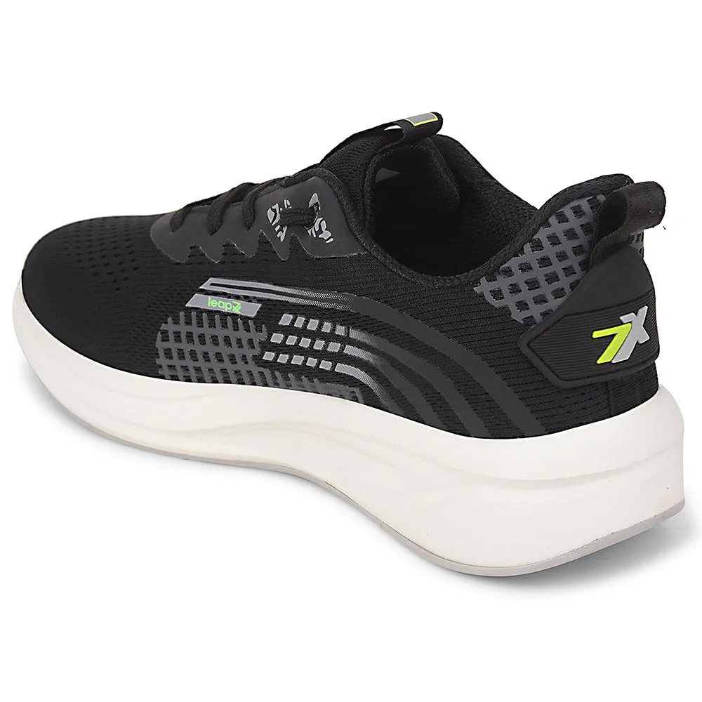 Leap7x Black Sports Lacing Running Shoes For Men KAPSTER-1 By Liberty Coordination matte - finish - design shoes