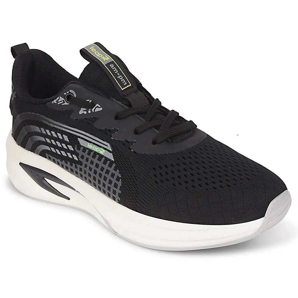 Leap7x Black Sports Lacing Running Shoes For Men KAPSTER-1 By Liberty training aids