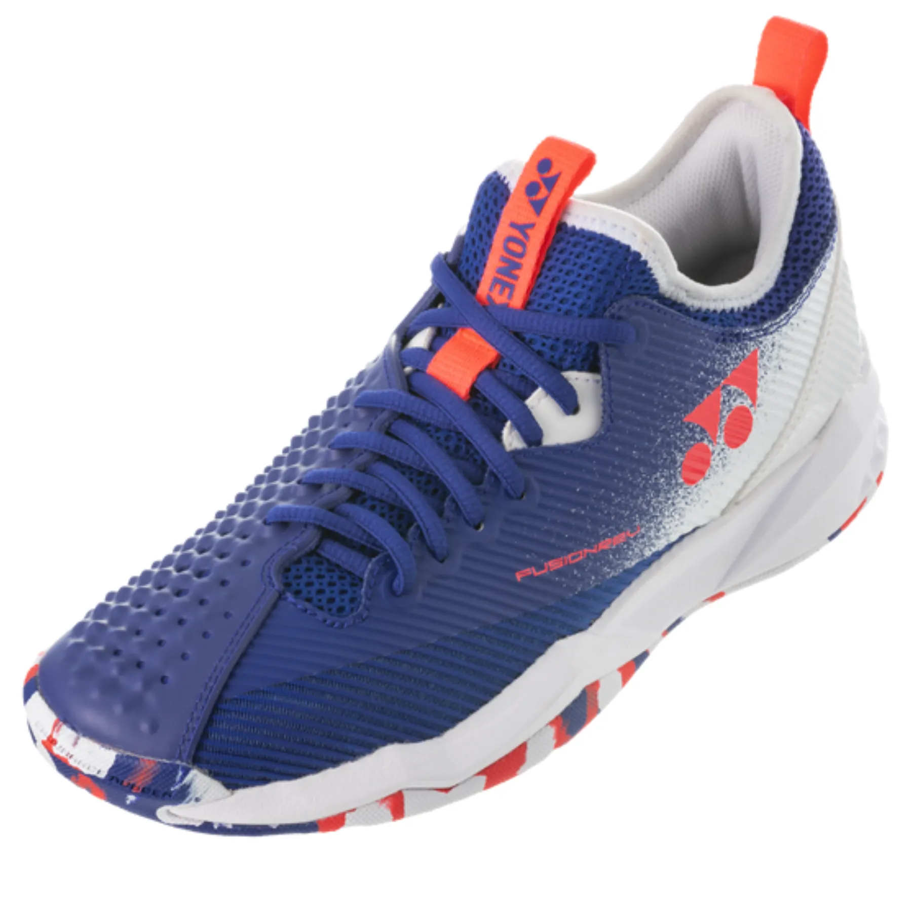 Yonex  2022 Fusion Rev 4 Mens All Court Tennis Shoes - White/Royal Blue Responsive Midsole
