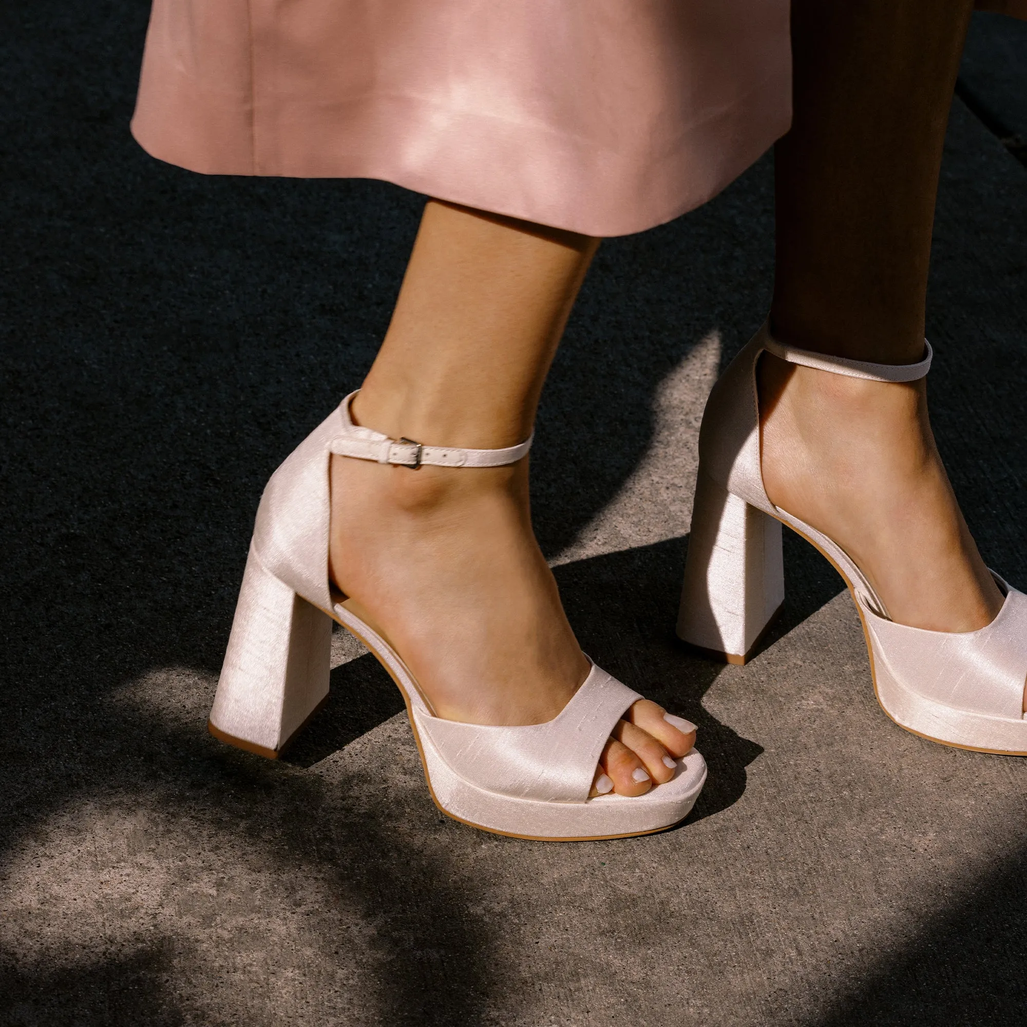 Cushioned suede look PANDRO HEELS WHITE SATIN