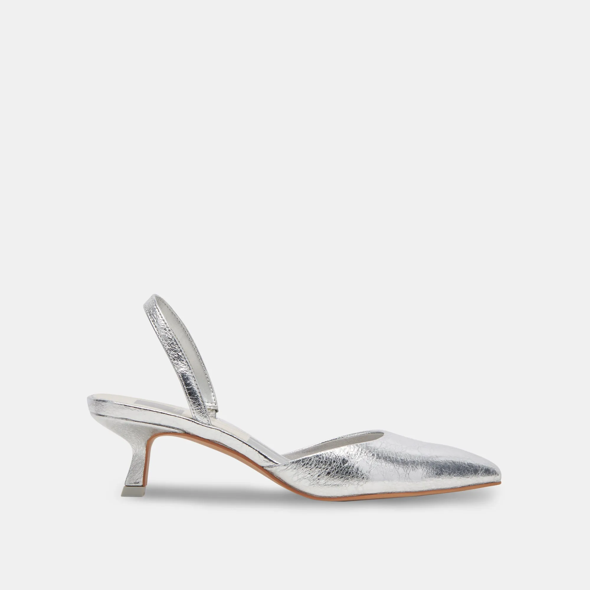 Comfortable to wear pointed heel sandals CORSA WIDE HEELS SILVER CRACKLED LEATHER