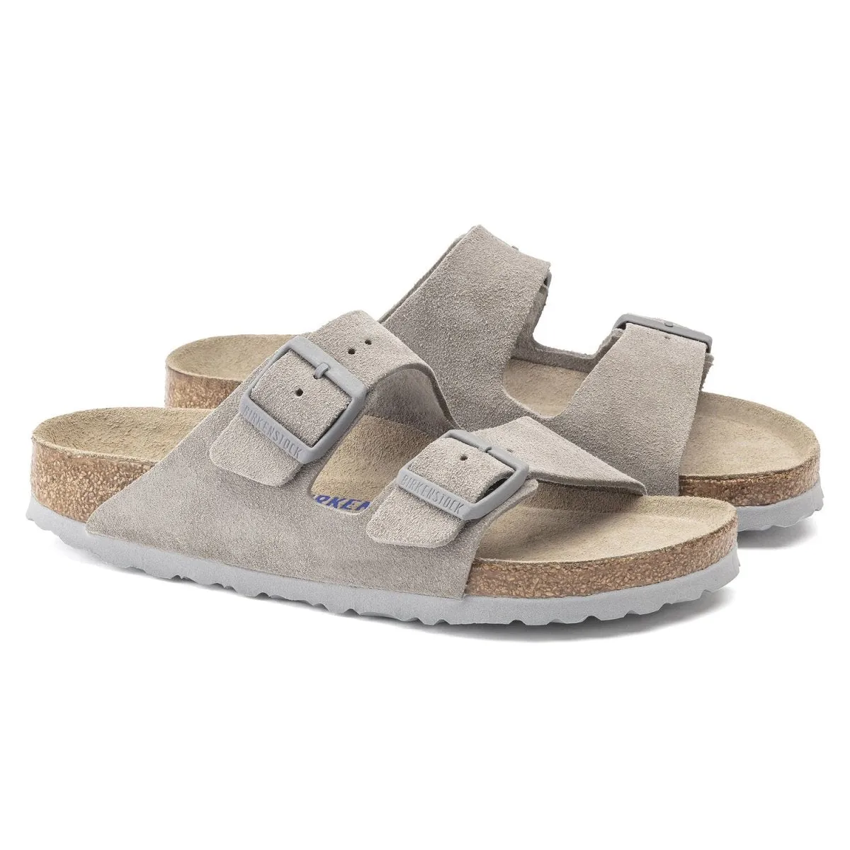 Birkenstock Men's Arizona Soft Footbed Stone Suede Easy on off Toe Post