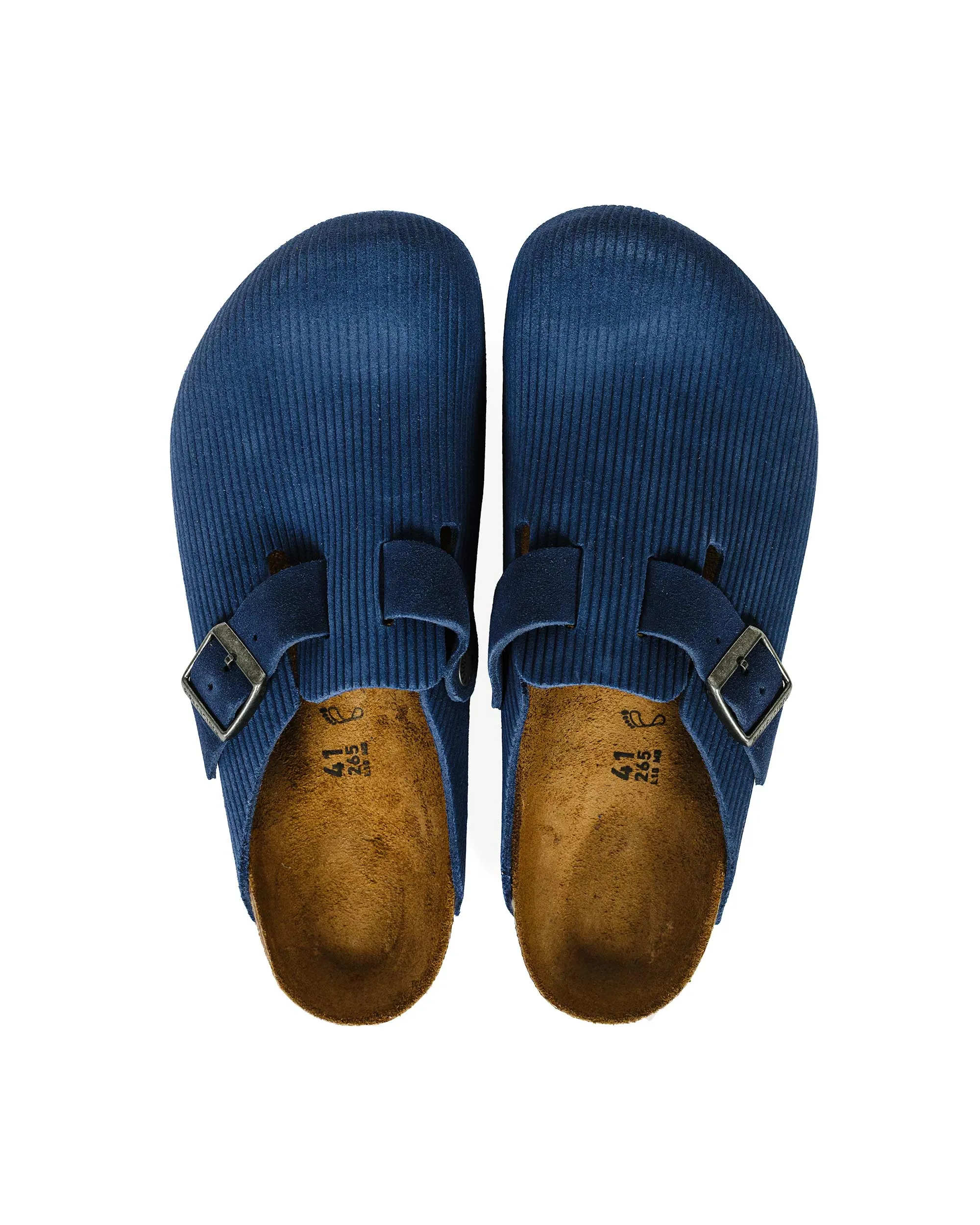 Birkenstock Boston Indigo Blue Suede Corduroy Stone Path