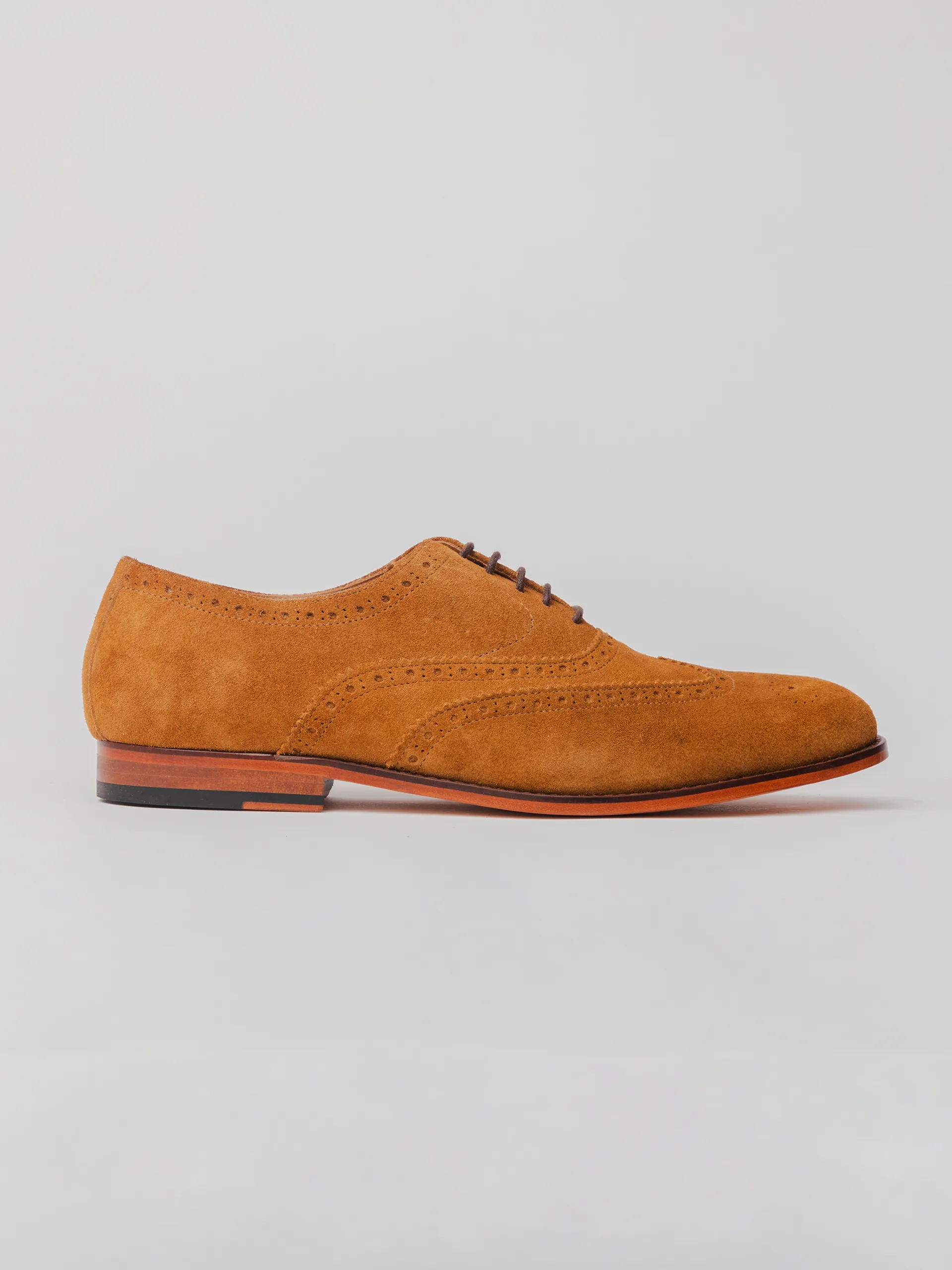 Navy Oxfords Elegant Look Helio Wingtip Oxford - Cognac Suede