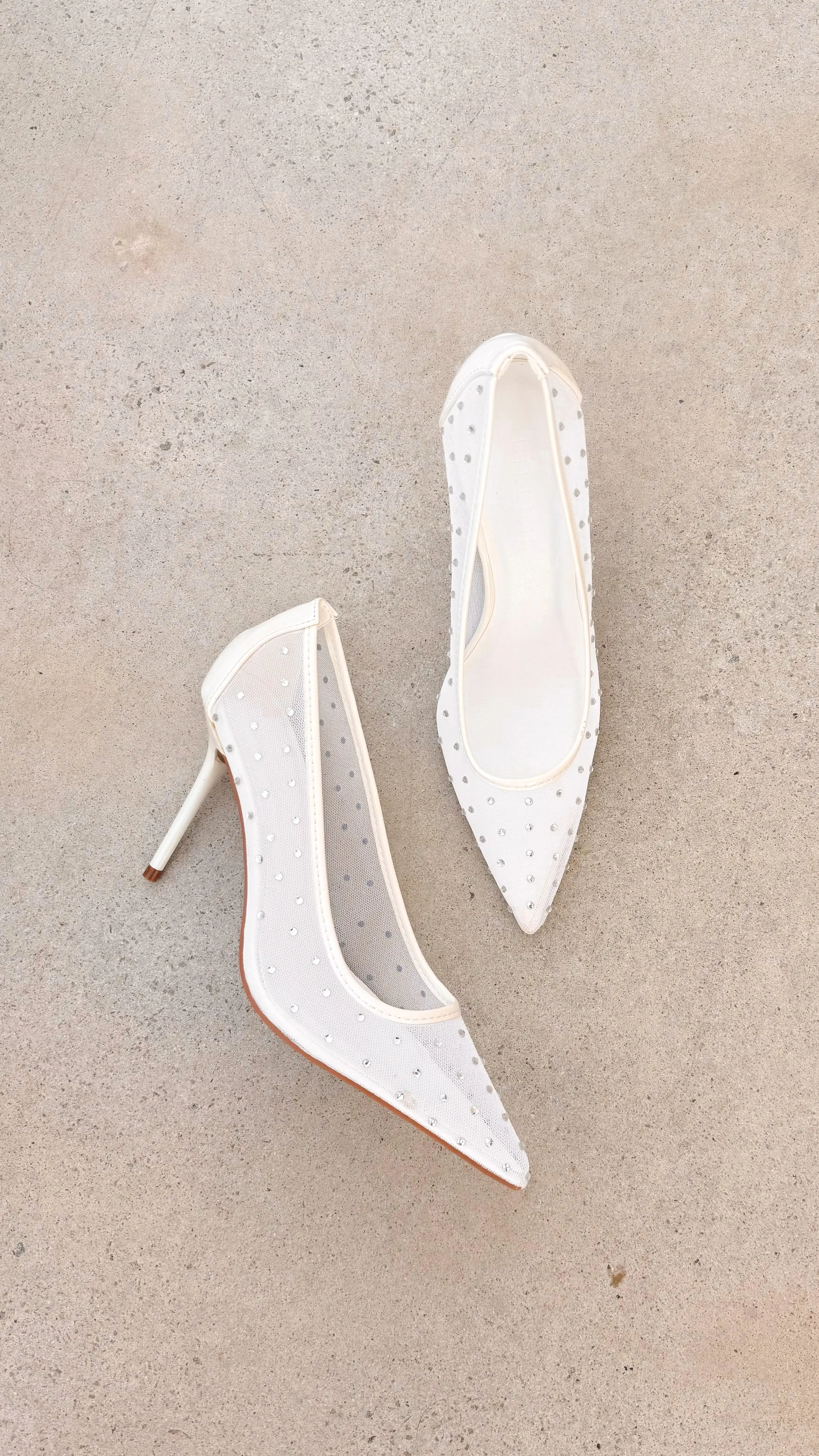 Lee Heels - White Mesh Diamante Peep Cut Designer Quality