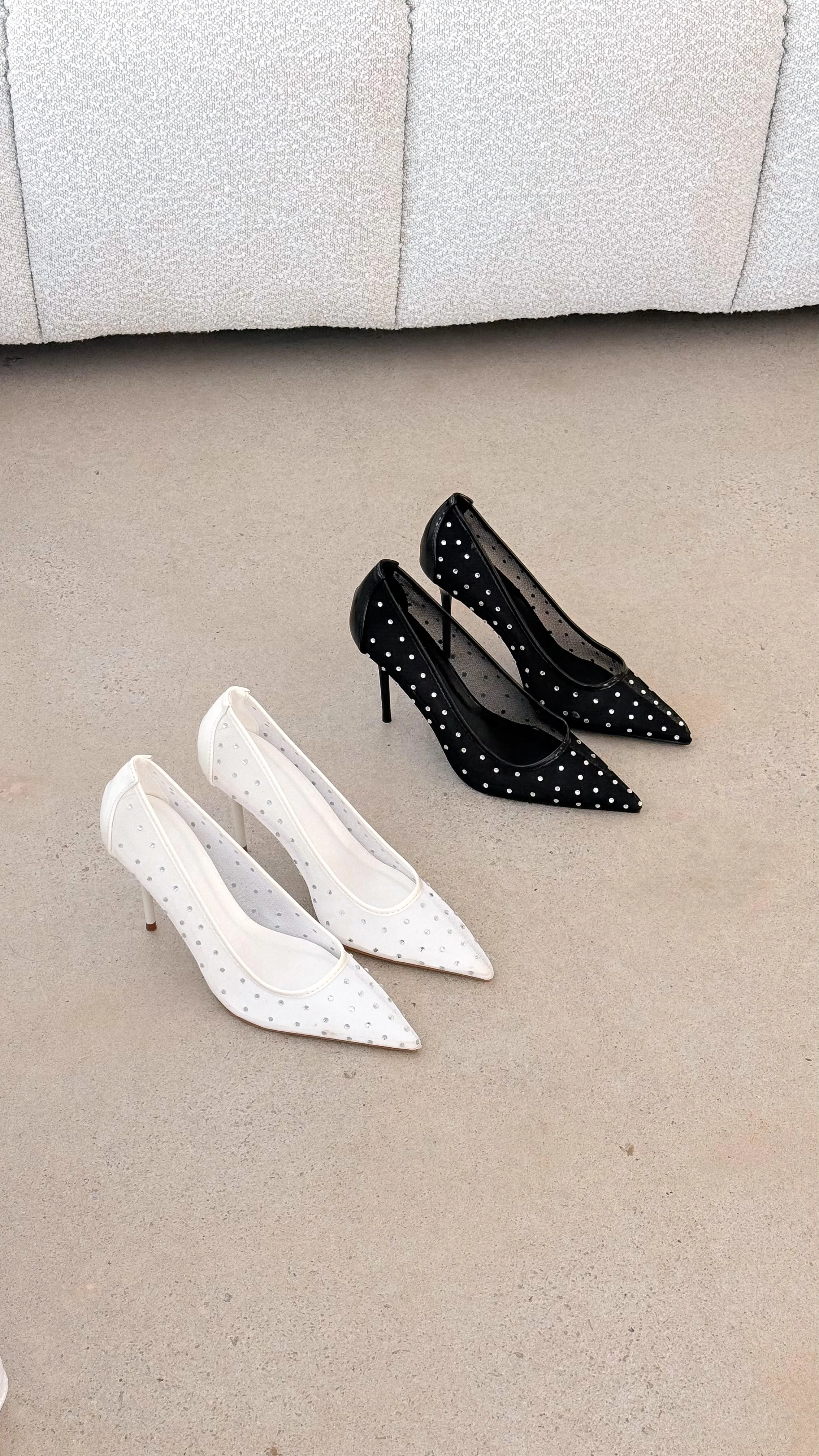Stylish Footwear On Point Lee Heels - White Mesh Diamante