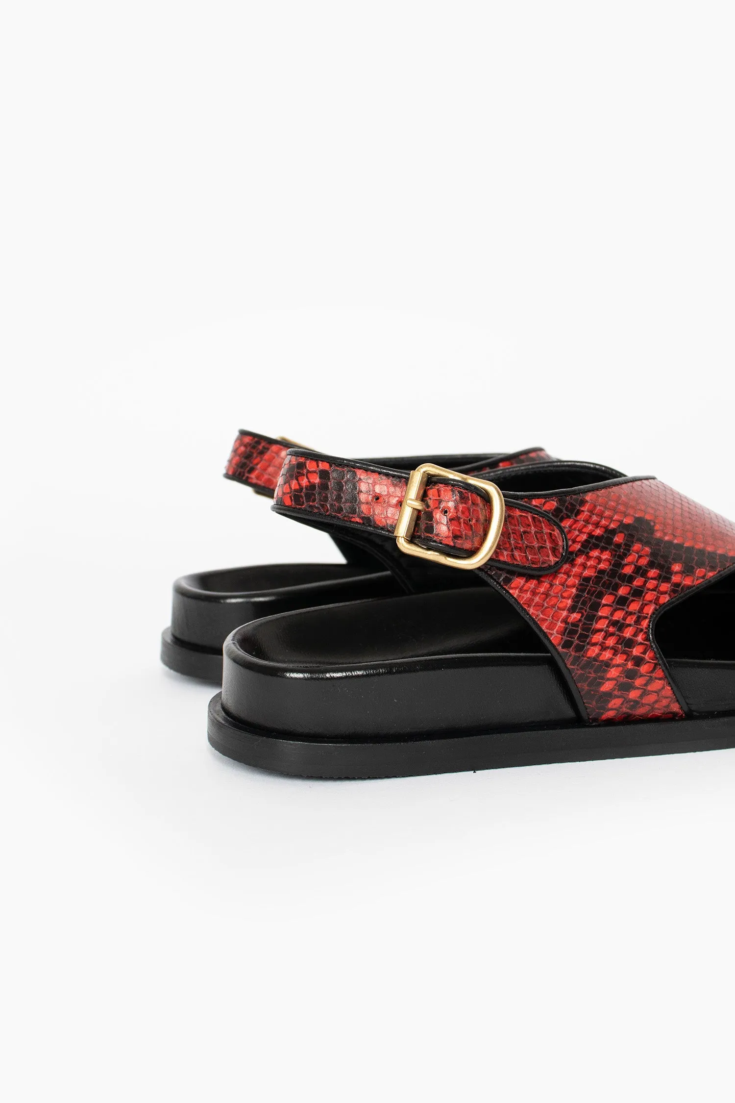 Daily Walk Road Trip Snake Print Sandals Vermillion