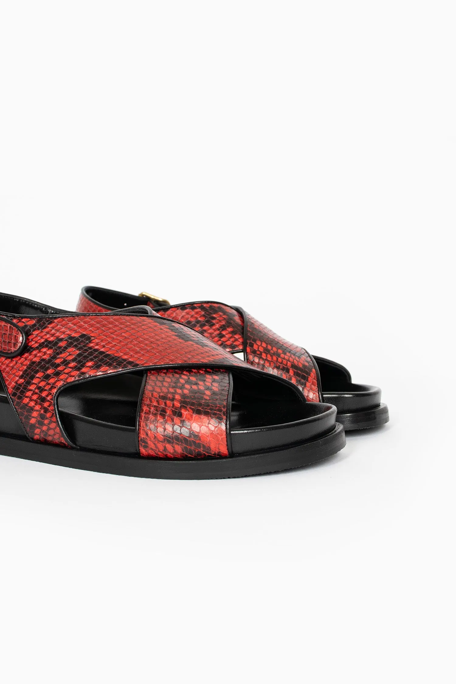Sun Step Lean Design Snake Print Sandals Vermillion