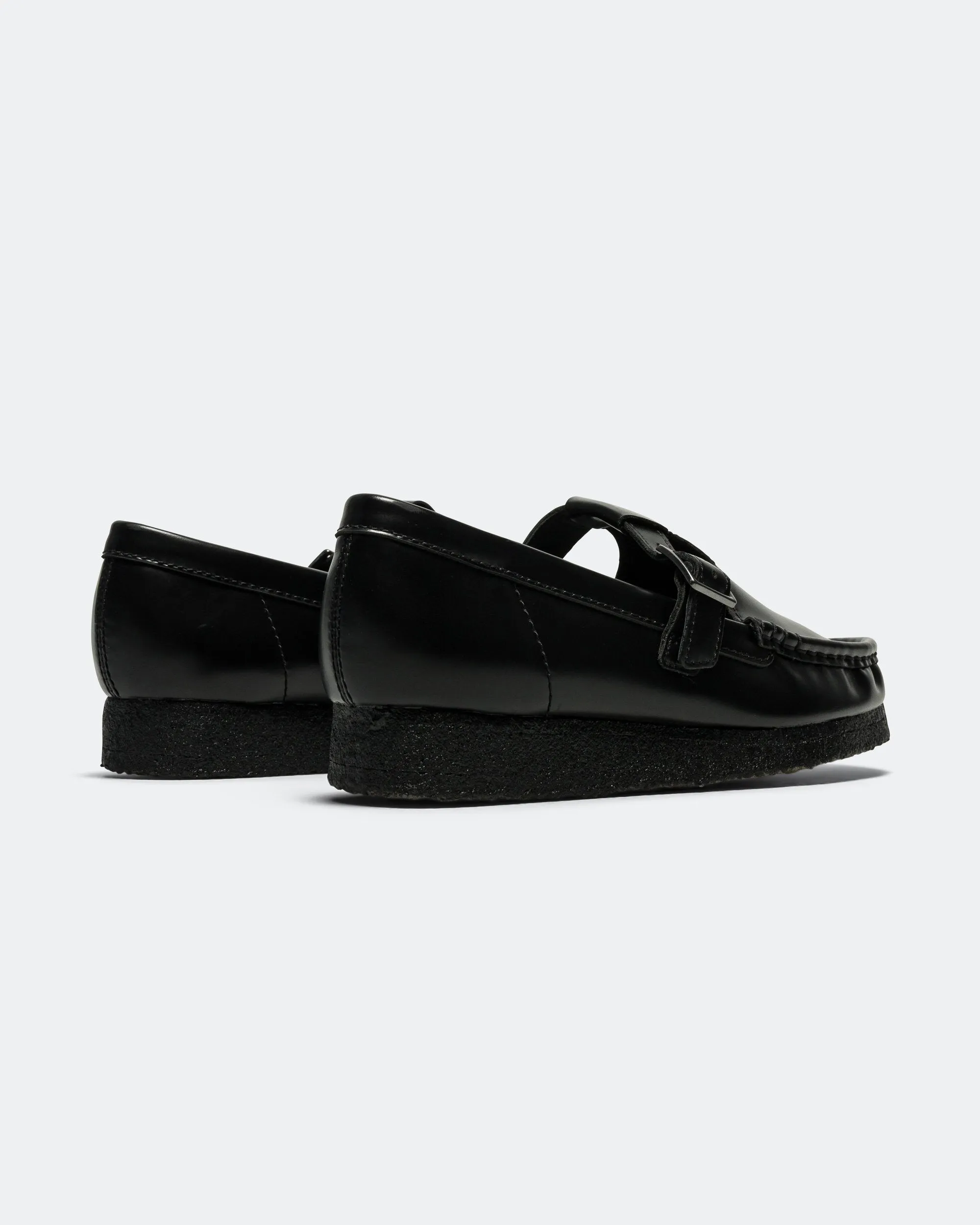 Womens Wallabee T Bar - Black Leather Smooth Walk Walking Ease