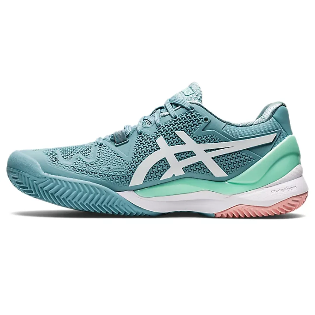 Court Asics Womens Gel Resolution 8 Smoke Blue/White Clay Tennis Shoes