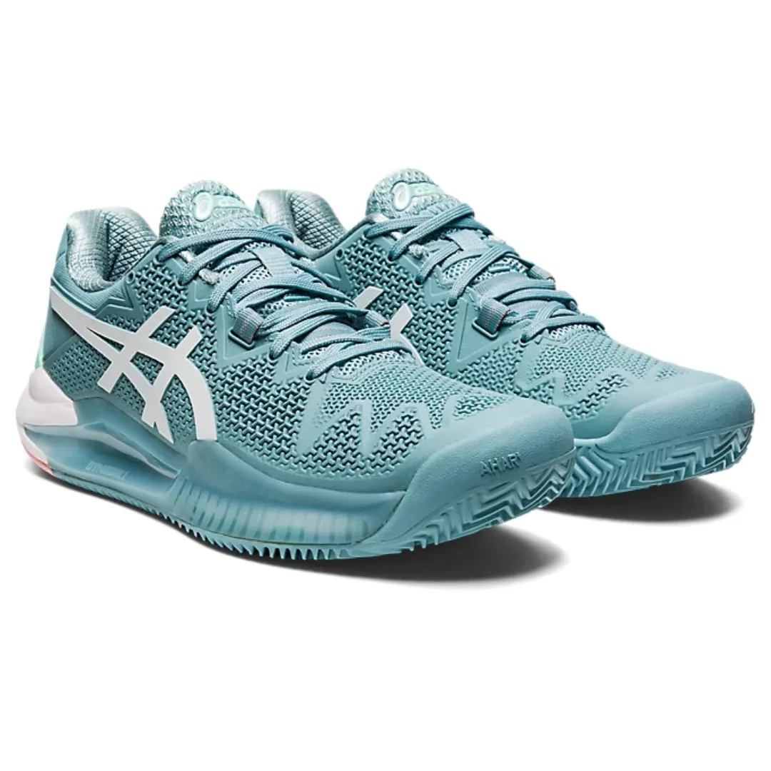 Asics Womens Gel Resolution 8 Smoke Blue/White Clay Tennis Shoes Performance Wear
