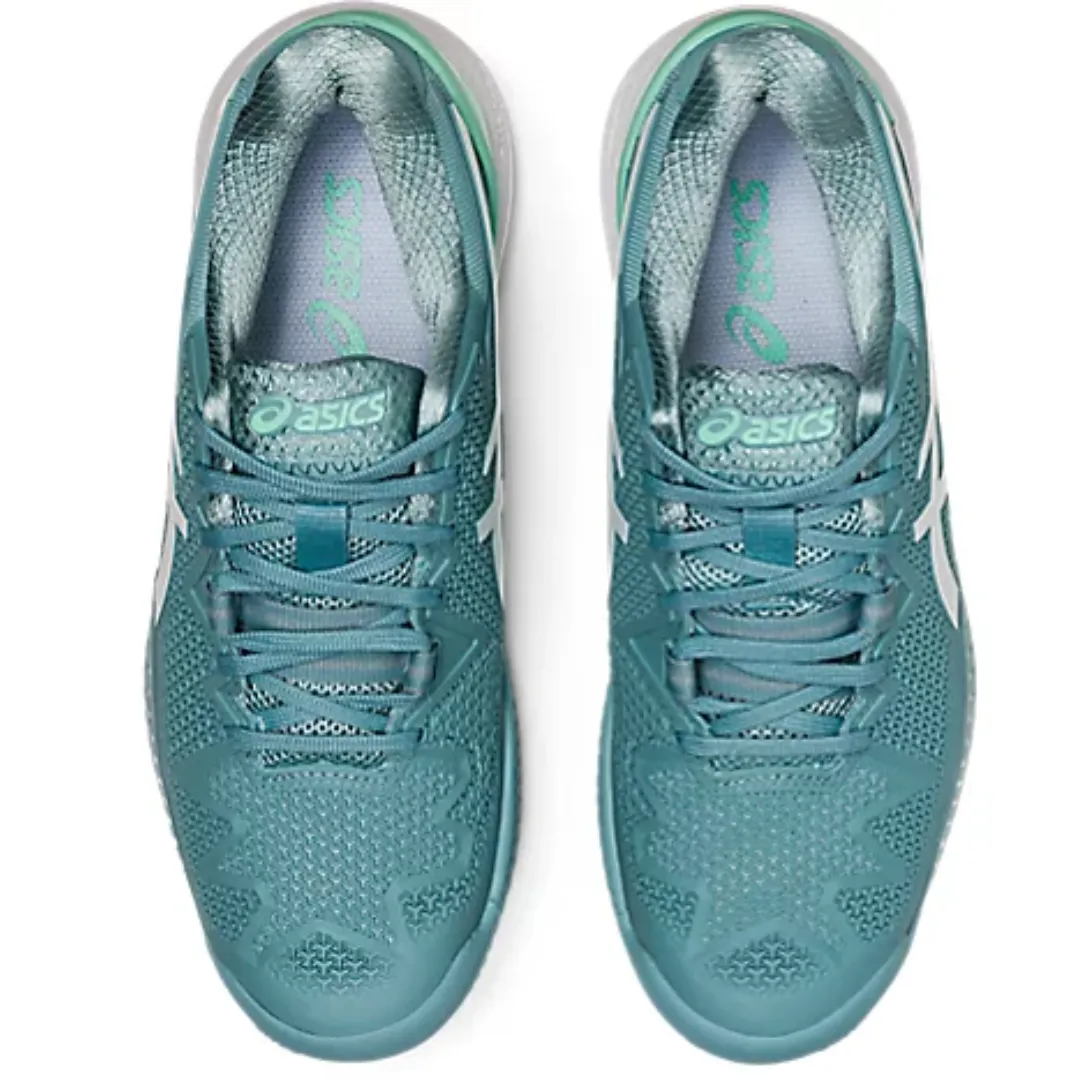 Asics Womens Gel Resolution 8 Smoke Blue/White Clay Tennis Shoes footbed comfort Flex support