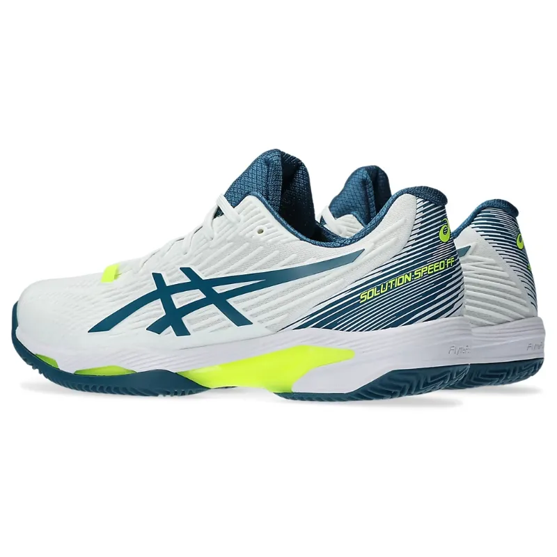 Wide toe box Asics Solution Speed FF 2 White/Restful Teal  Clay Mens Tennis Shoes