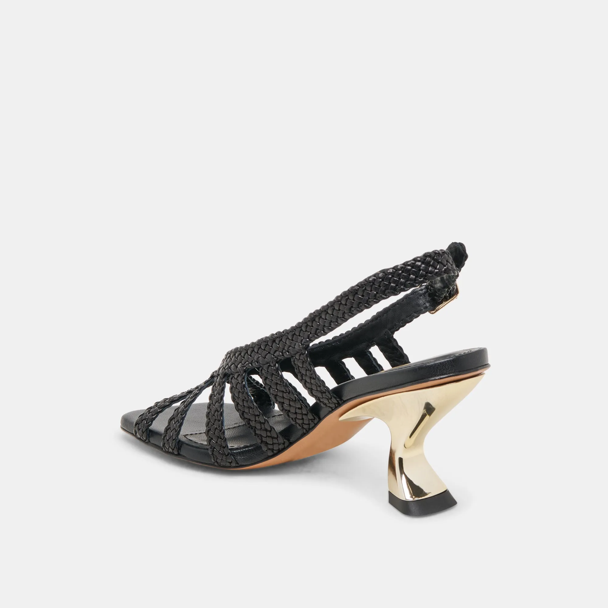 SICILY HEELS BLACK WOVEN LEATHER Holiday Office Shoes Comfy Pumps