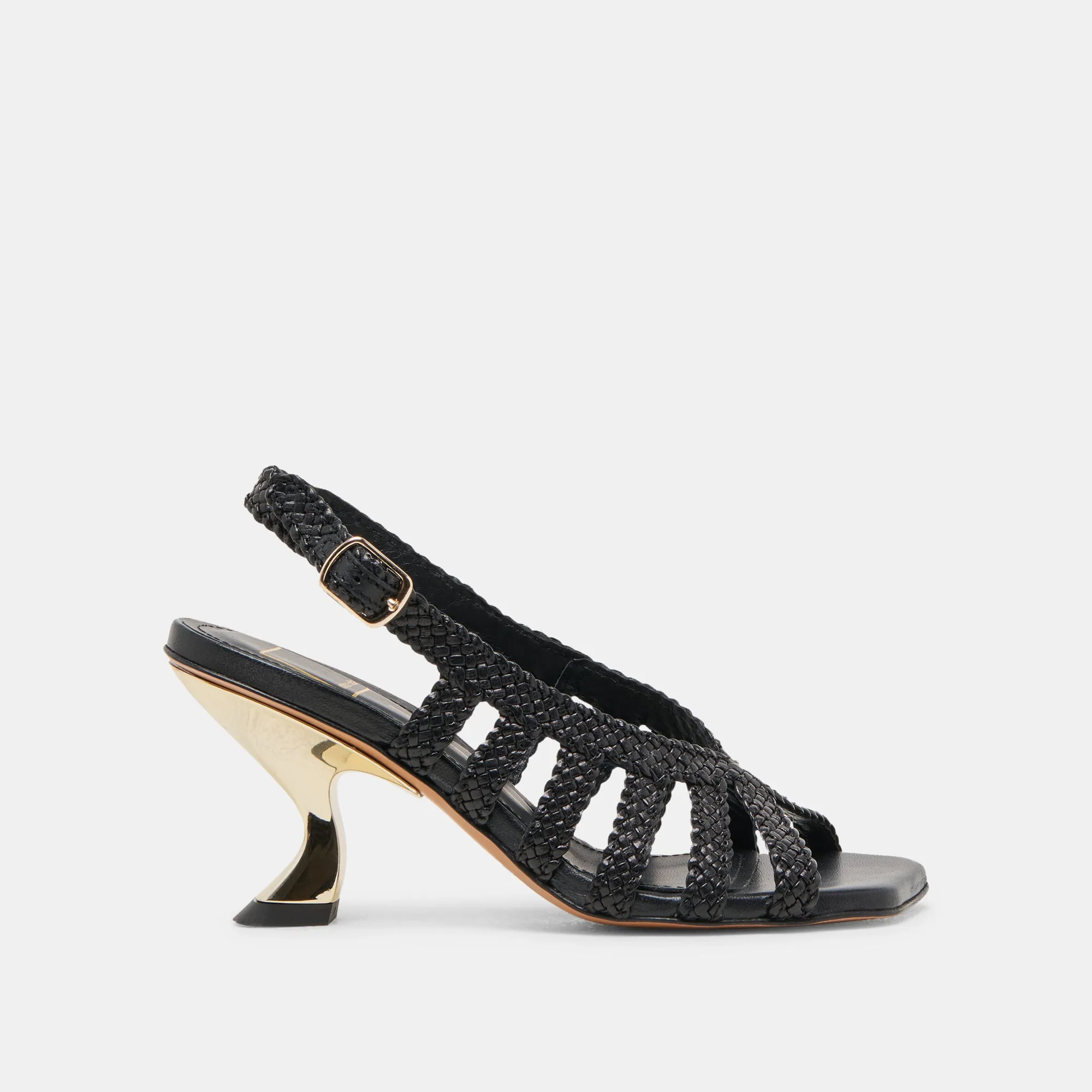 SICILY HEELS BLACK WOVEN LEATHER Ankle Support Patent Look