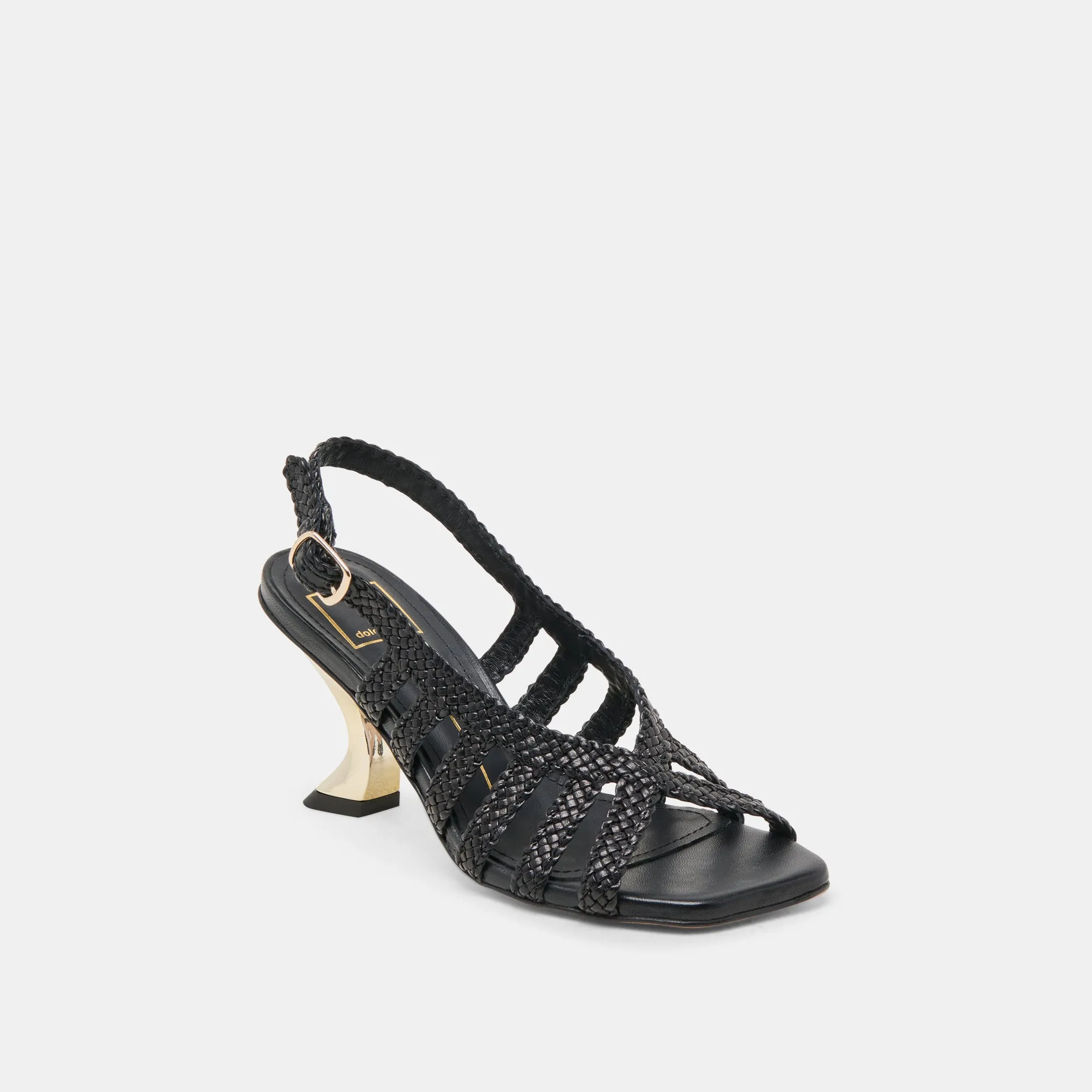SICILY HEELS BLACK WOVEN LEATHER Sleek Leather Pumps Vintage Pumps