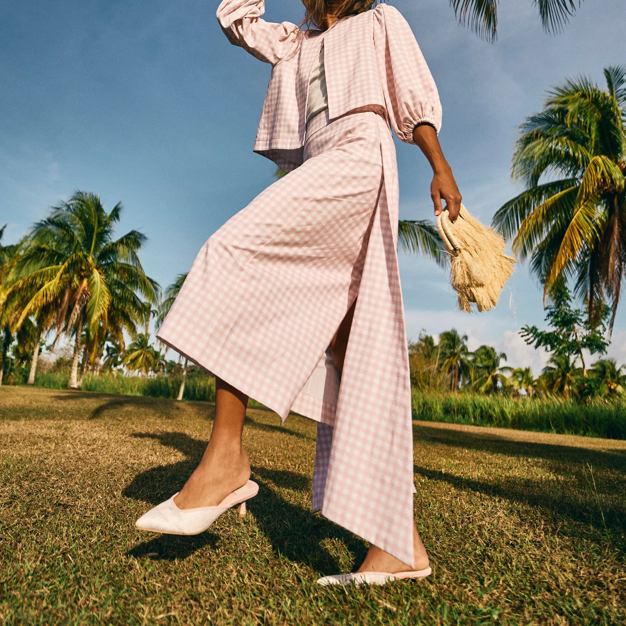 Supportive Fit CLEO X BYRDIE GOLF HEELS PINK FLORAL SATIN