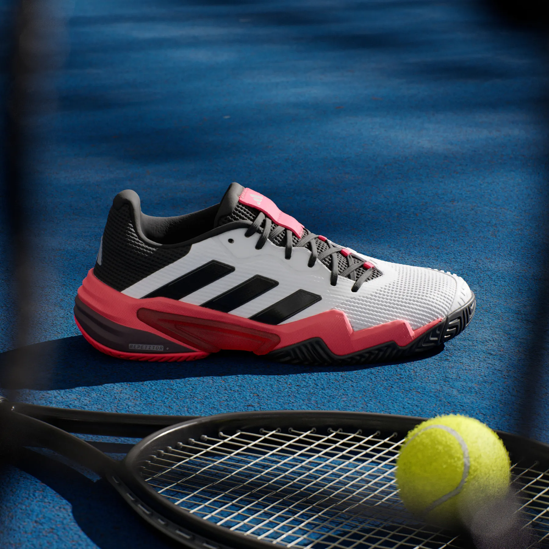 Street Comfort Adidas Barricade 13 Mens Tennis Shoes - Cloud White/Core Black/Lucid Red