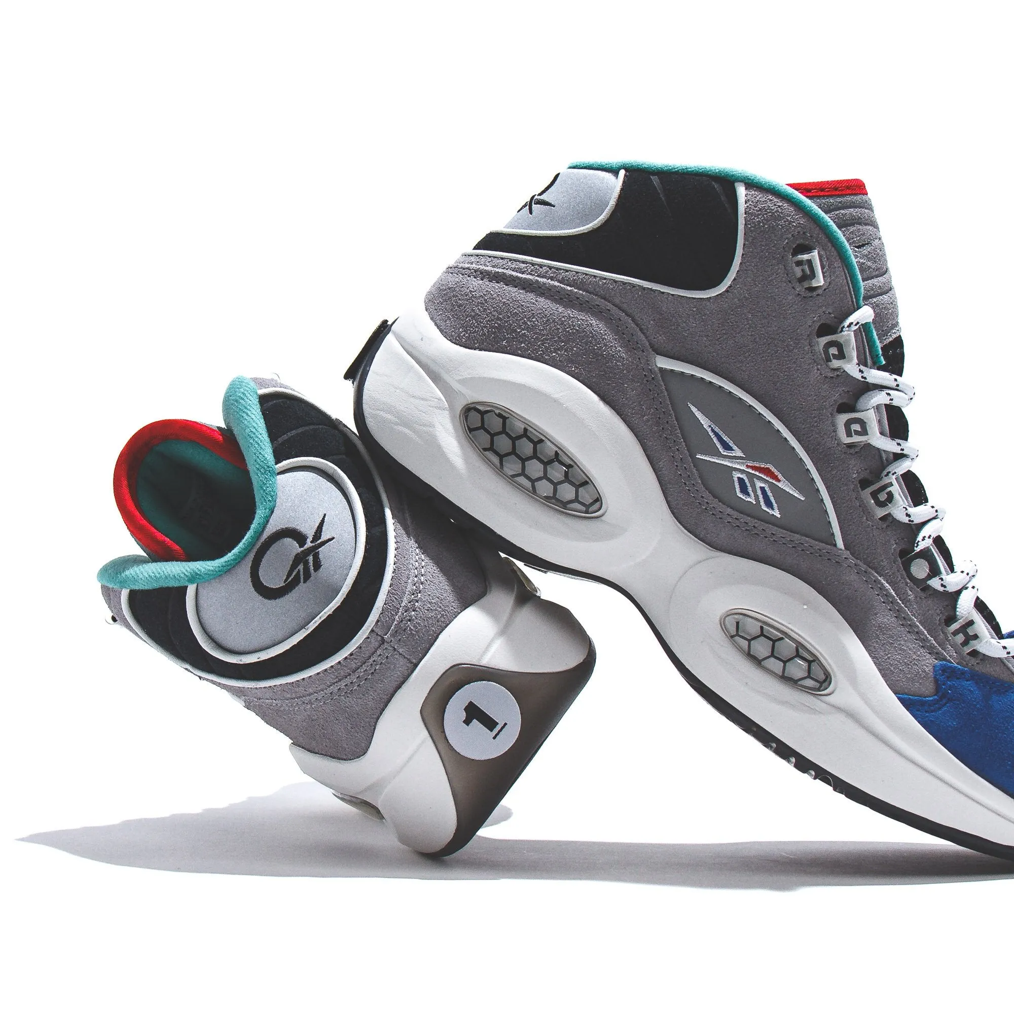 All terrain Reebok Classics Basketball Men Question Mid Allen Iverson Draft Night Grey Blue GZ7283