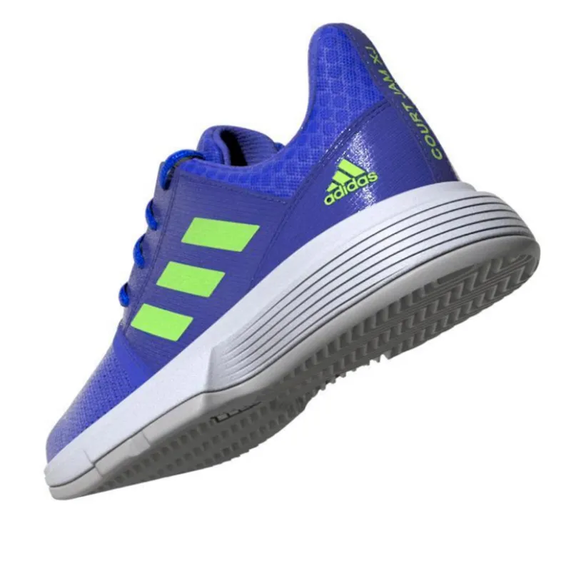 Fashion Edge Sprint Practice Adidas Court Jam XJ  Tennis Shoes - Sonic Ink/Signal Green/White