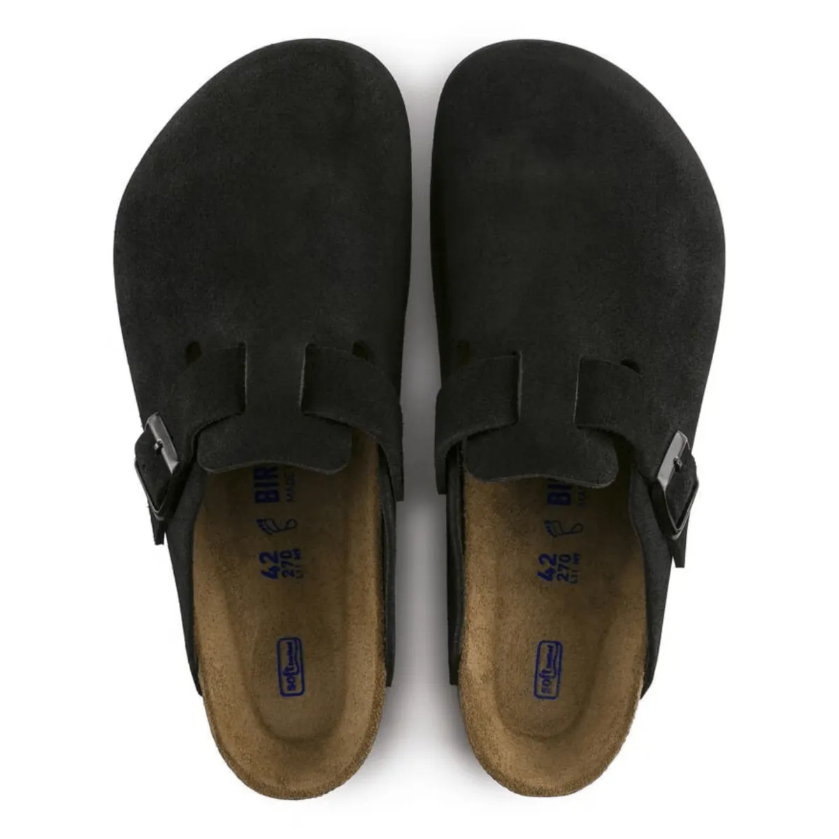 Plain Step Birkenstock Men's Boston Soft Footbed Black Suede Leather