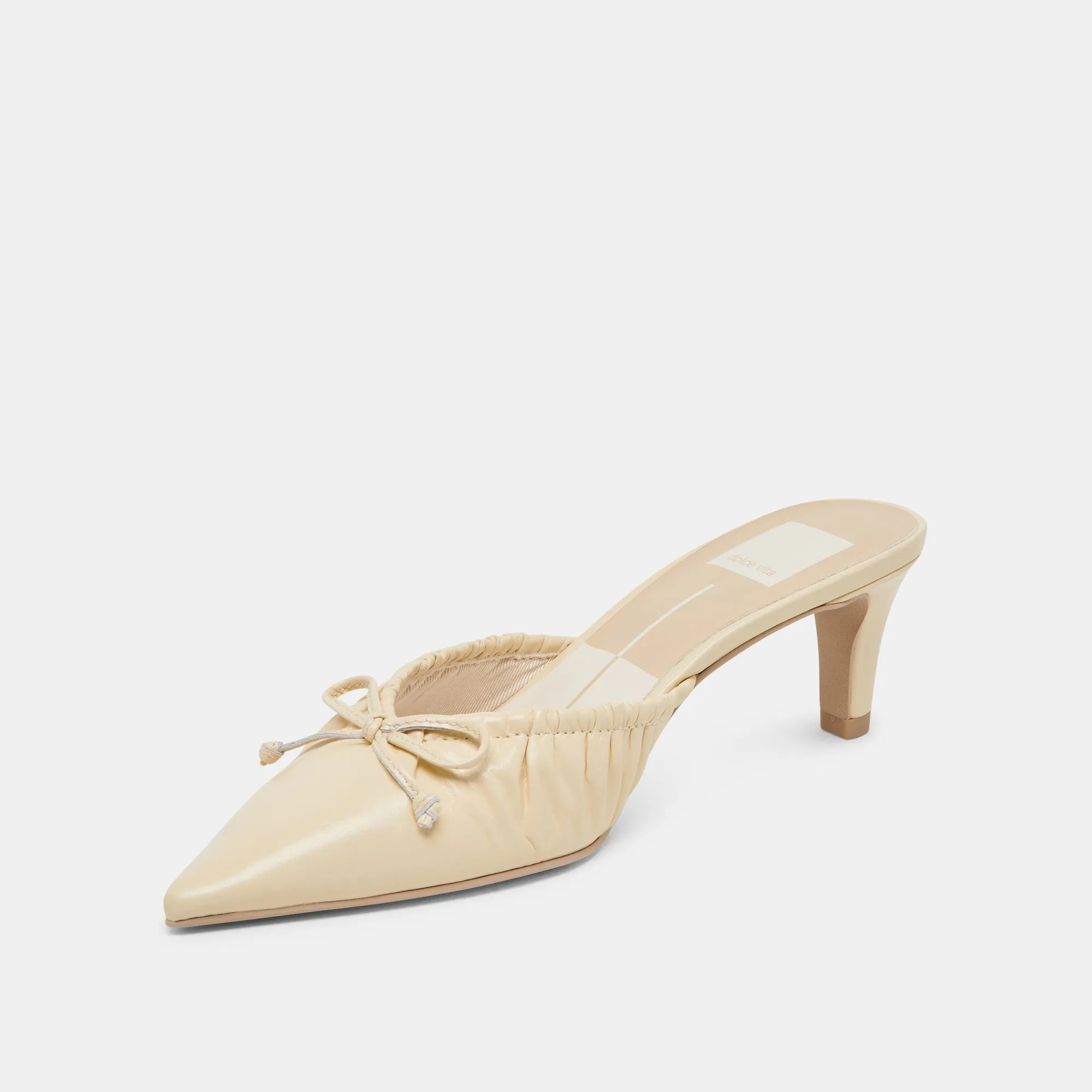 Luxurious Sandals Dress Pumps KAIRI MID HEELS LIGHT YELLOW CRINKLE PATENT