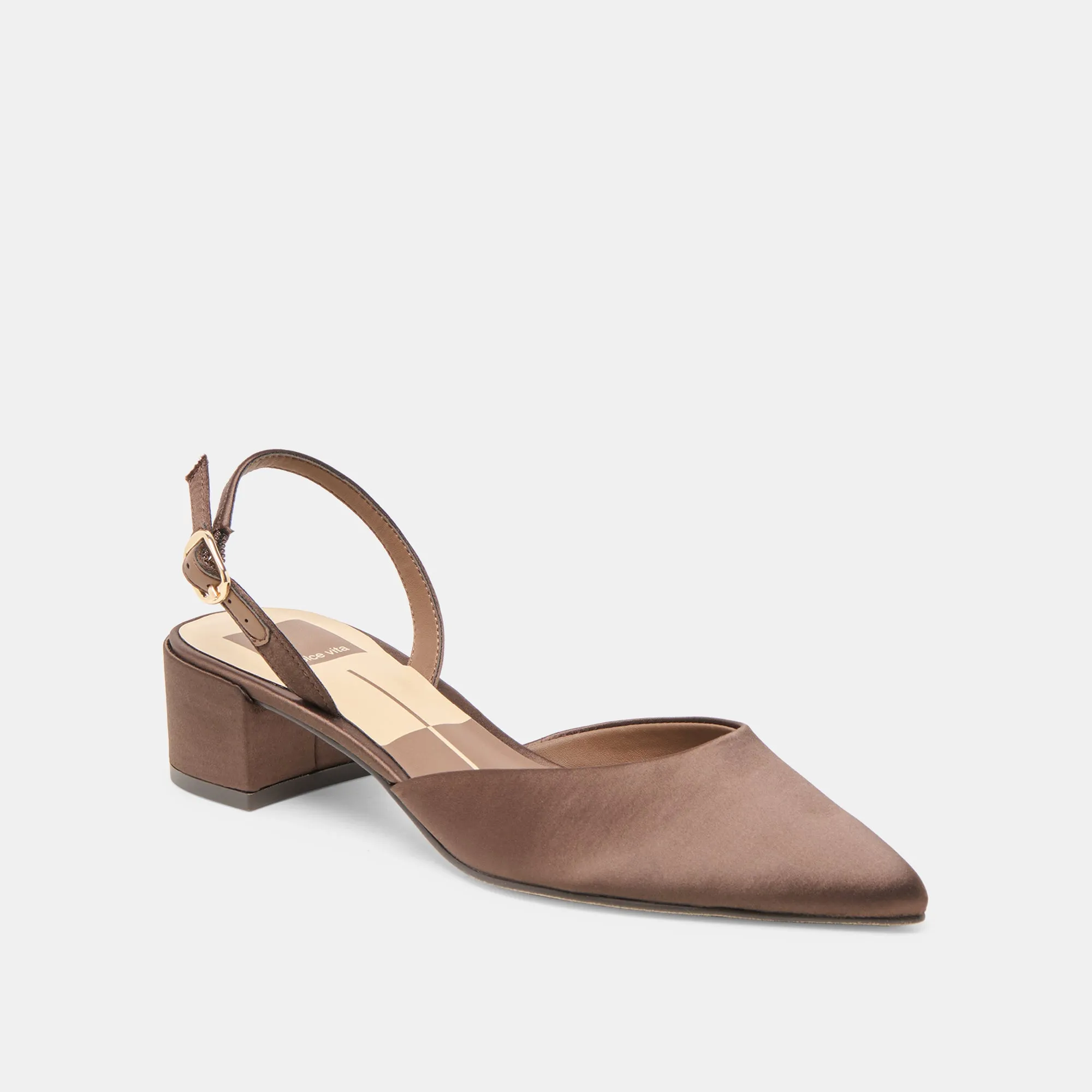 CAREL HEELS DK BROWN SATIN Work Footwear