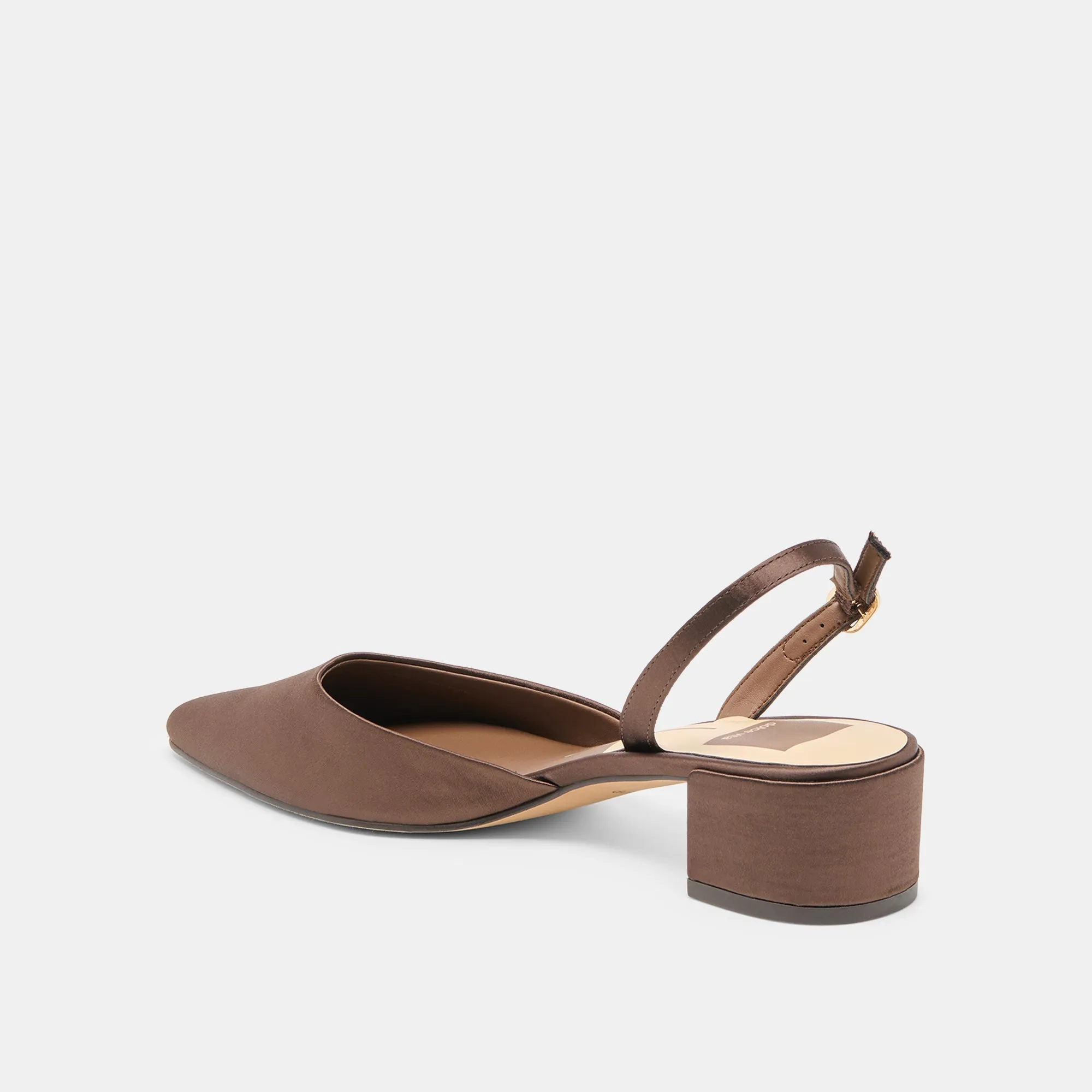 CAREL HEELS DK BROWN SATIN Comfortable Padding Wedding Day Heels