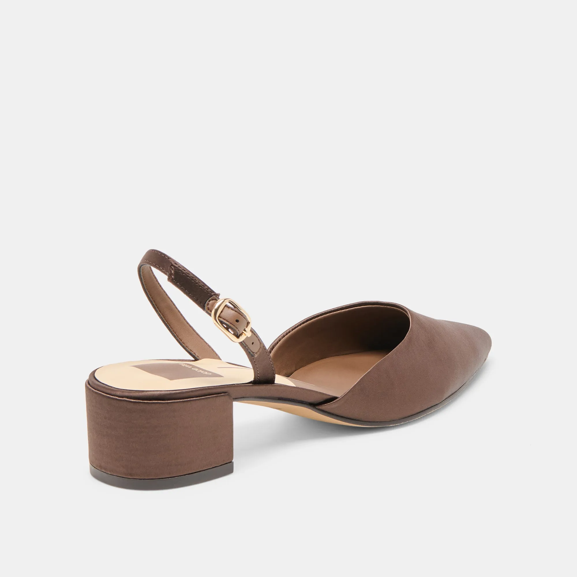 CAREL HEELS DK BROWN SATIN Sleek Leather Pumps Wedge Wedding Shoes