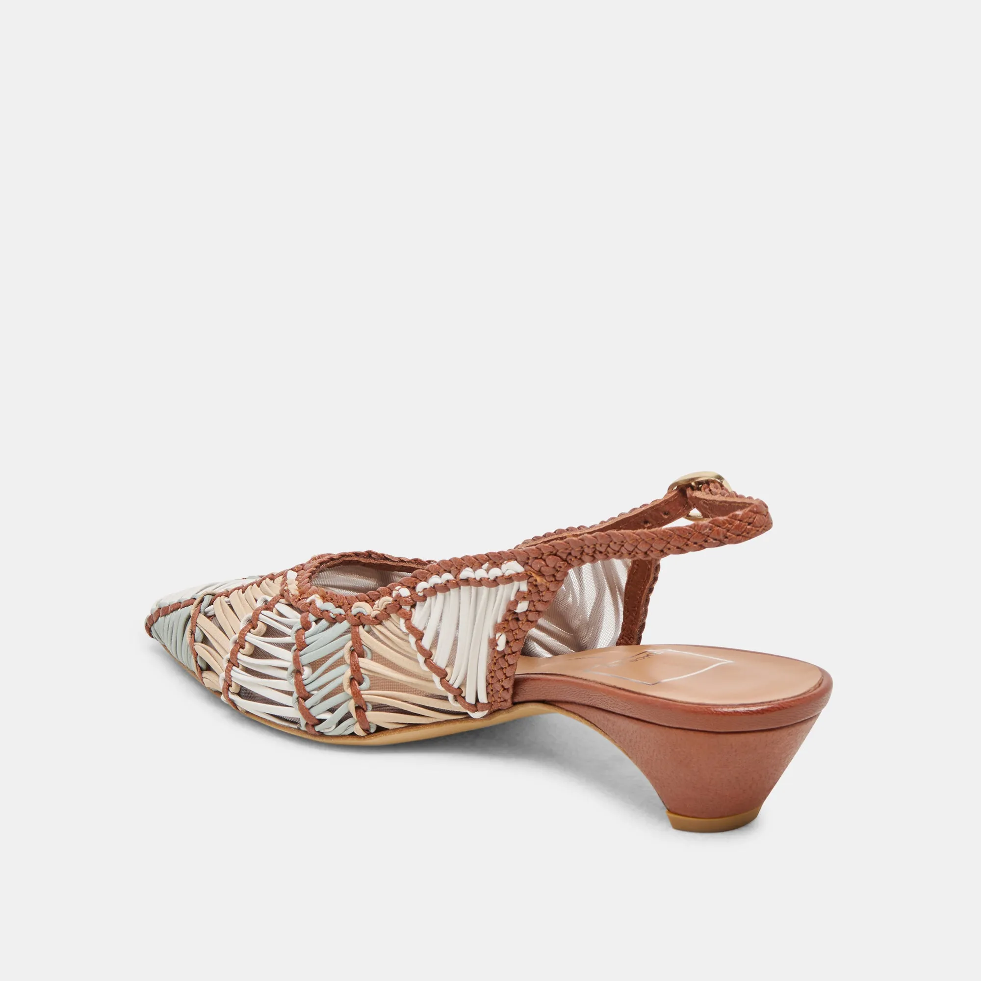 DAFNEY HEELS TAN MULTI WOVEN LEATHER Leather Insole Pointed Toe Shoes
