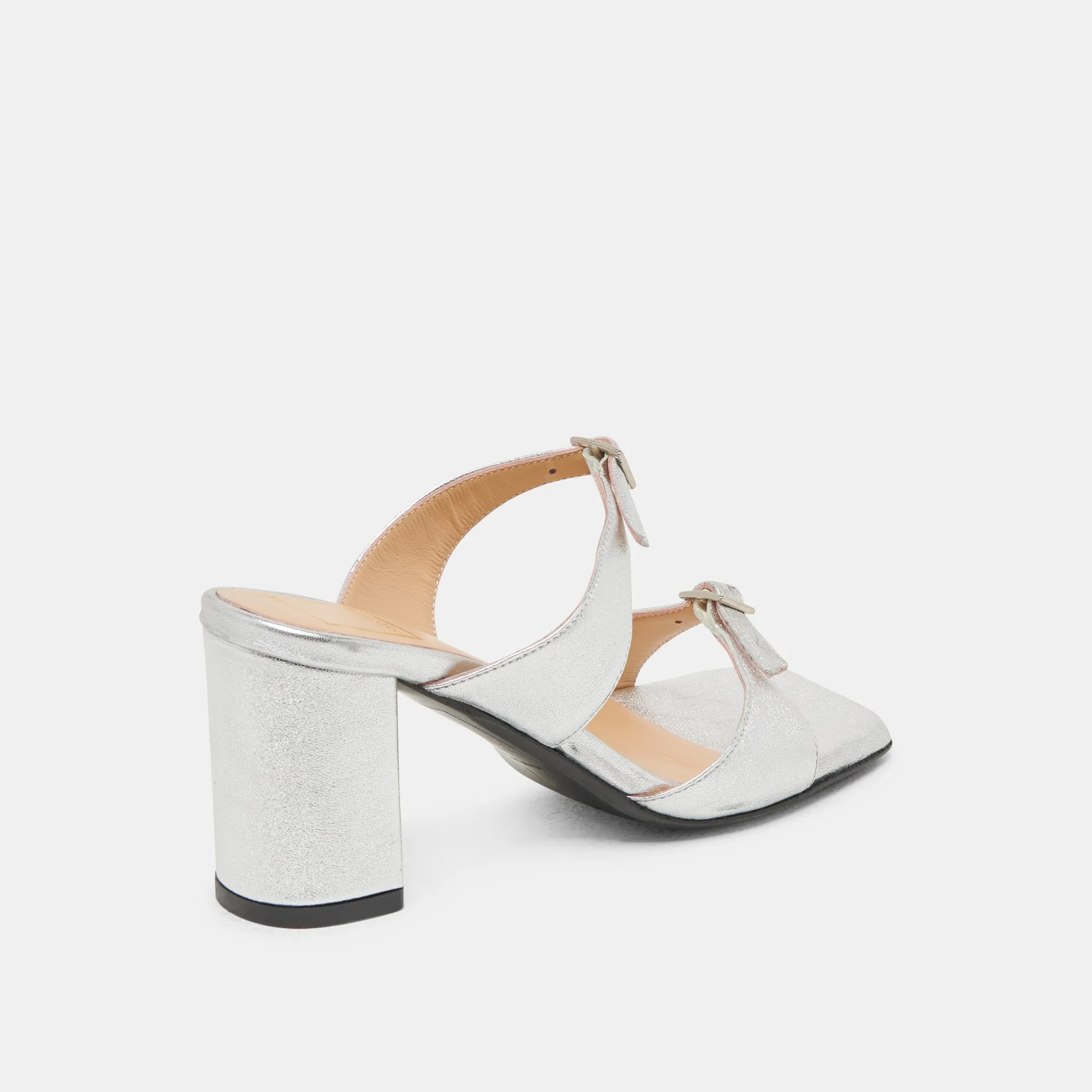 SHANE HEELS SILVER METALLIC LEATHER Responsive Sophisticated Sandals
