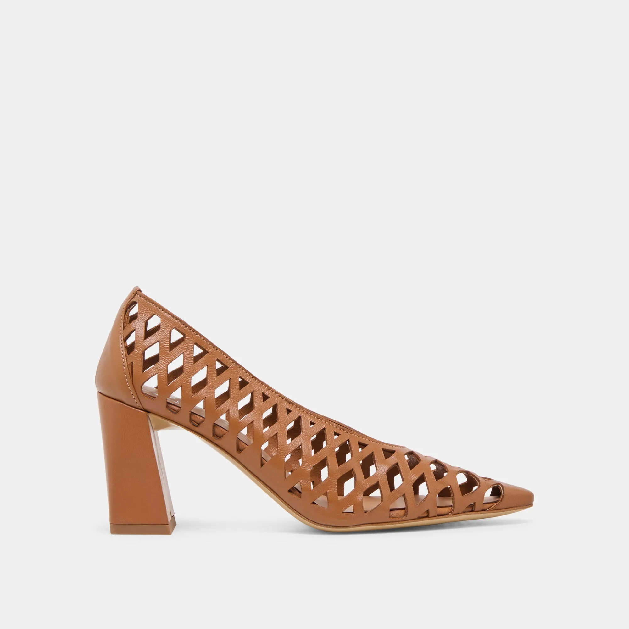 Chunky Heel TANYA HEELS COGNAC WOVEN LEATHER