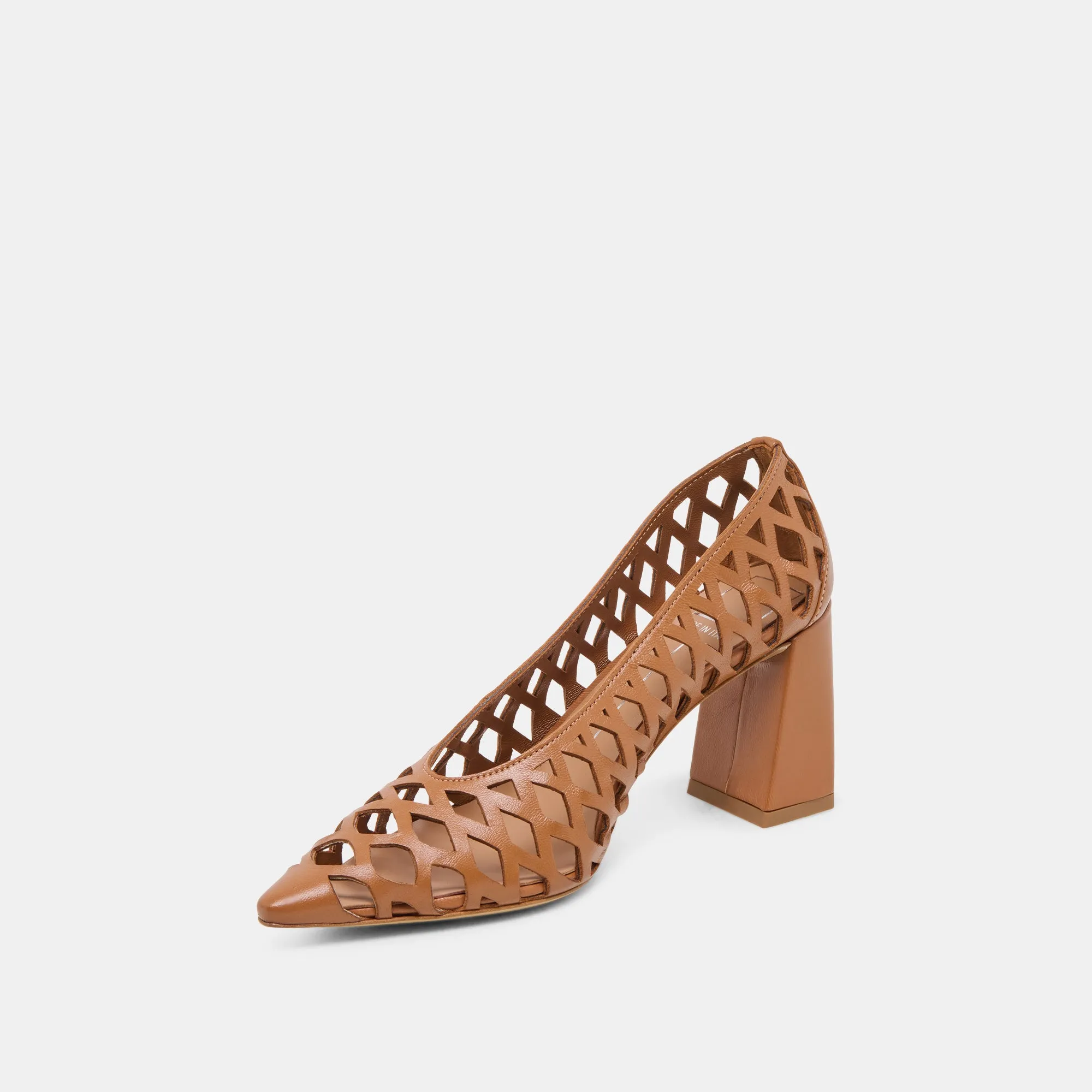 Comfortable Backstrap Peep Toe Sandals TANYA HEELS COGNAC WOVEN LEATHER