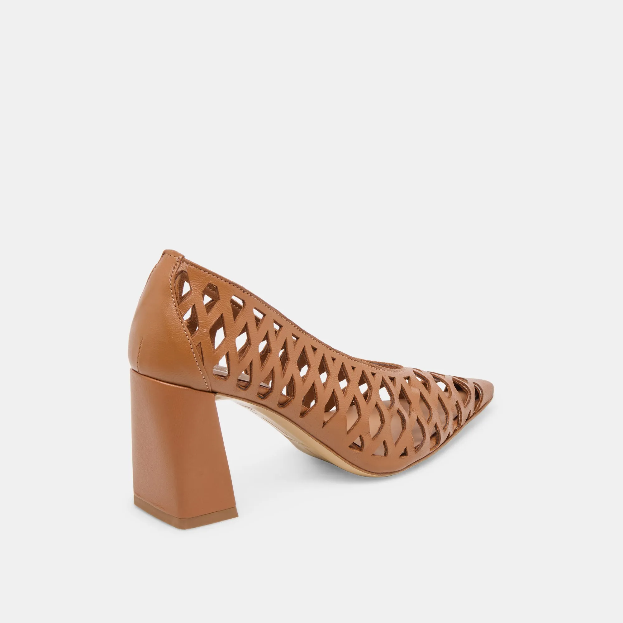 TANYA HEELS COGNAC WOVEN LEATHER perforated