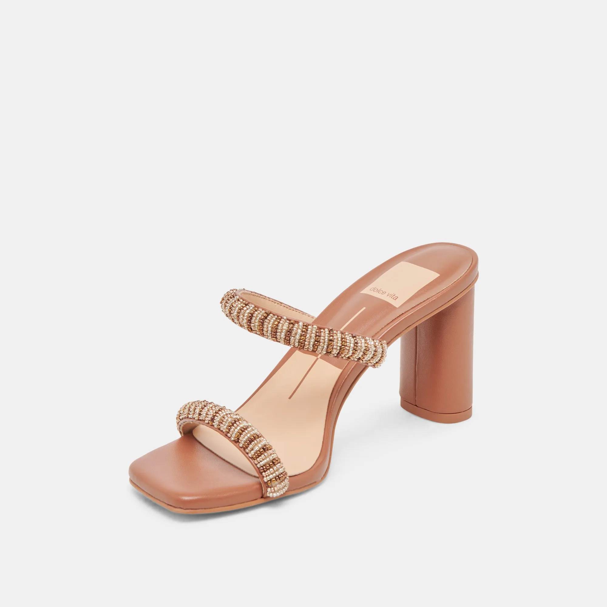 Smooth Surface Soft Sole High Heels NOLAH HEELS TAN MULTI BEADS