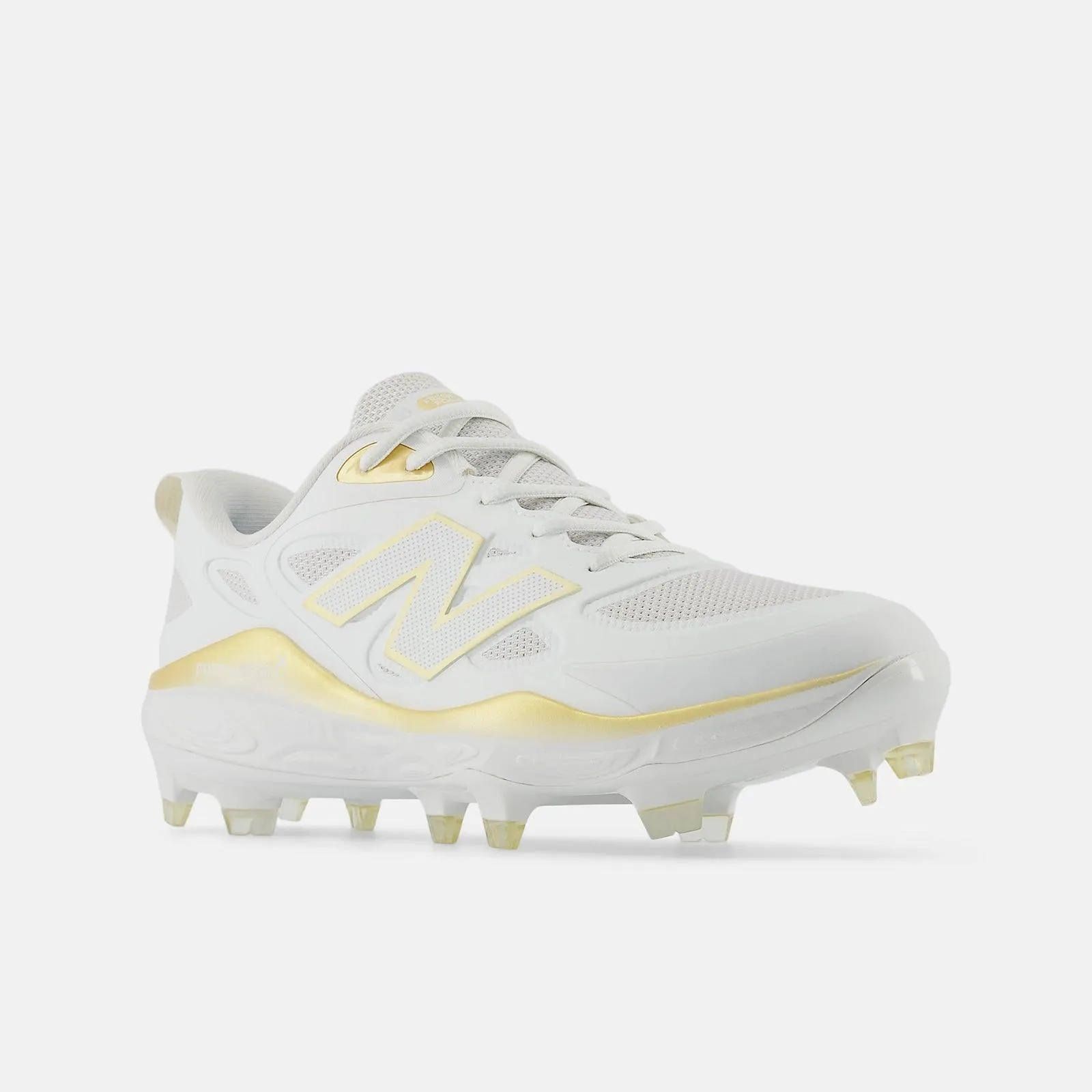 New Balance Women's Fresh Foam X Velo v4 Molded Softball Cleats - White/Gold SPVELOC4 Athletic Wear Shock   Absorbing Midsole