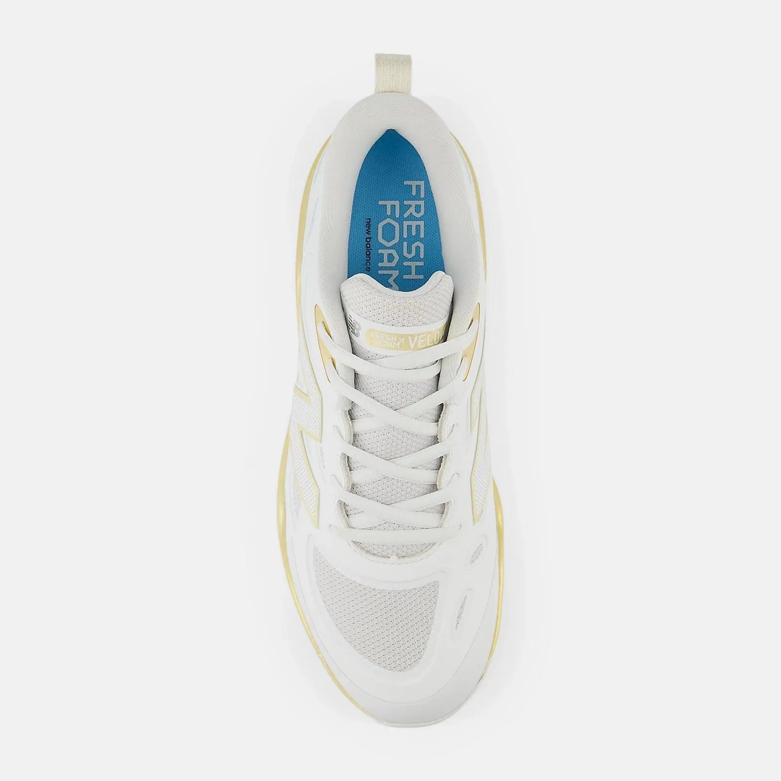 New Balance Women's Fresh Foam X Velo v4 Molded Softball Cleats - White/Gold SPVELOC4 Denim Touch