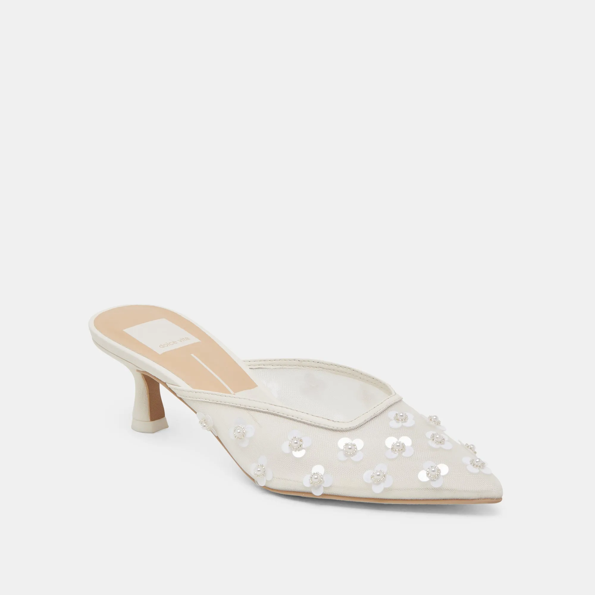 Special Occasion Heels CLARA PEARL HEELS TRUE WHITE DAISY MESH