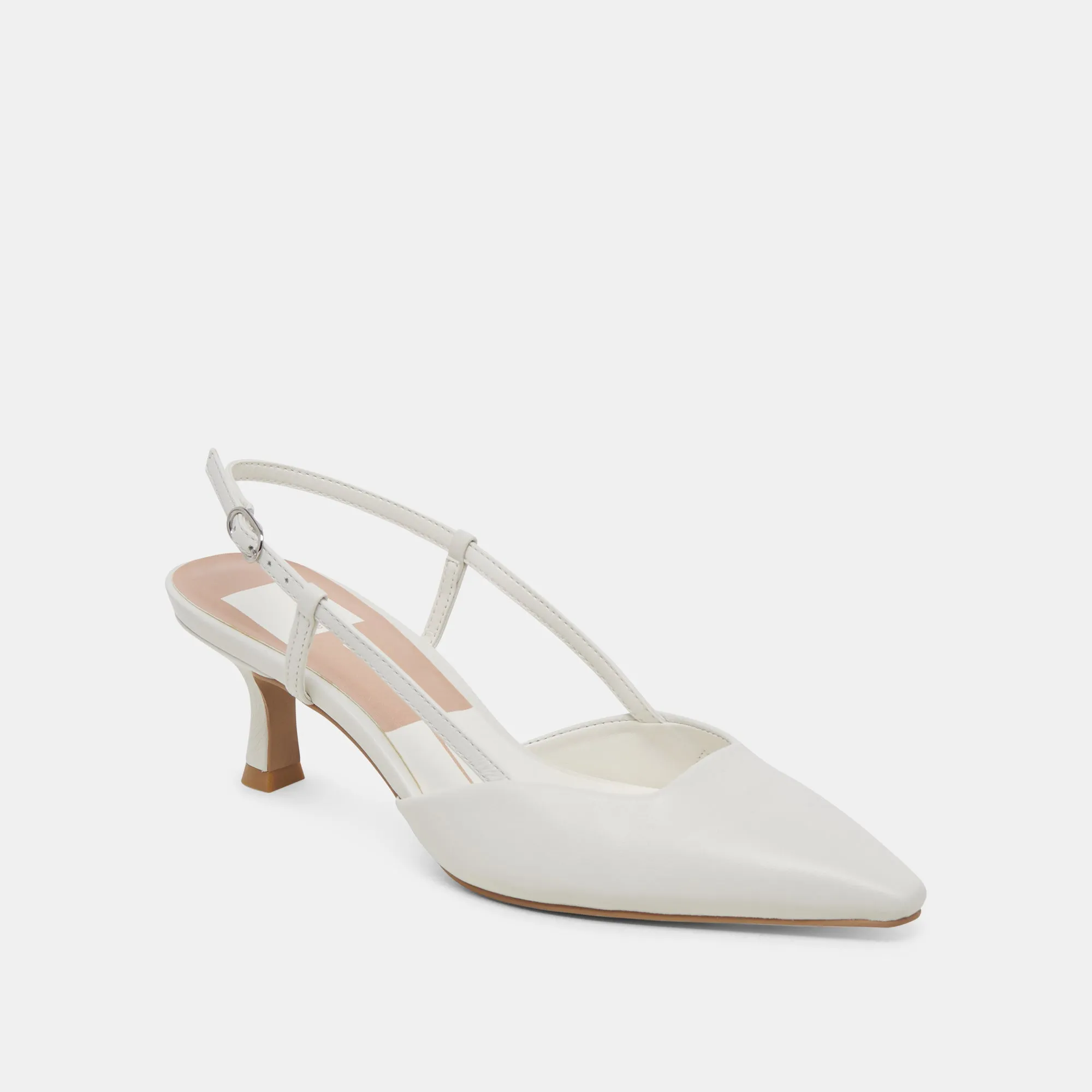 ODELA HEELS WHITE LEATHER Supportive arch Rubber Outsole