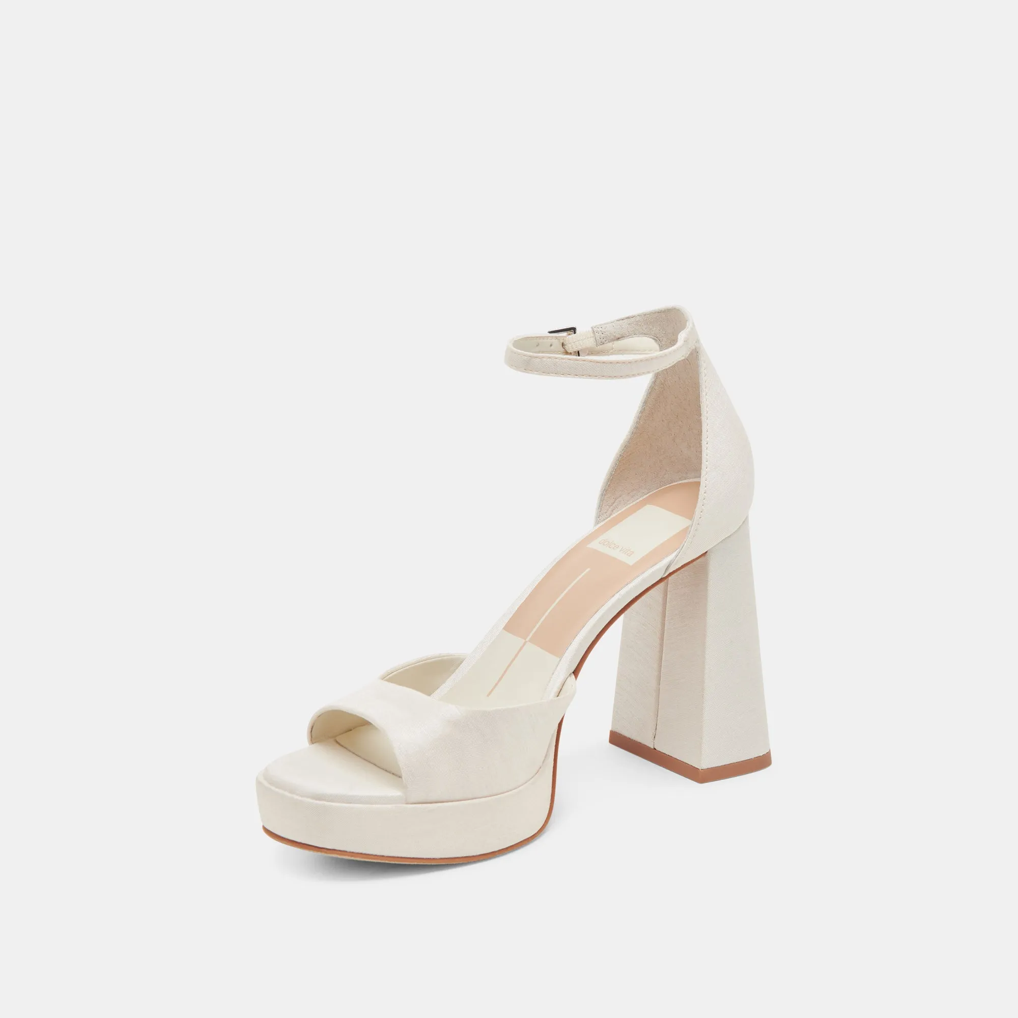 Stylish Footwear Dressy High Heels PANDRO WIDE HEELS WHITE SATIN
