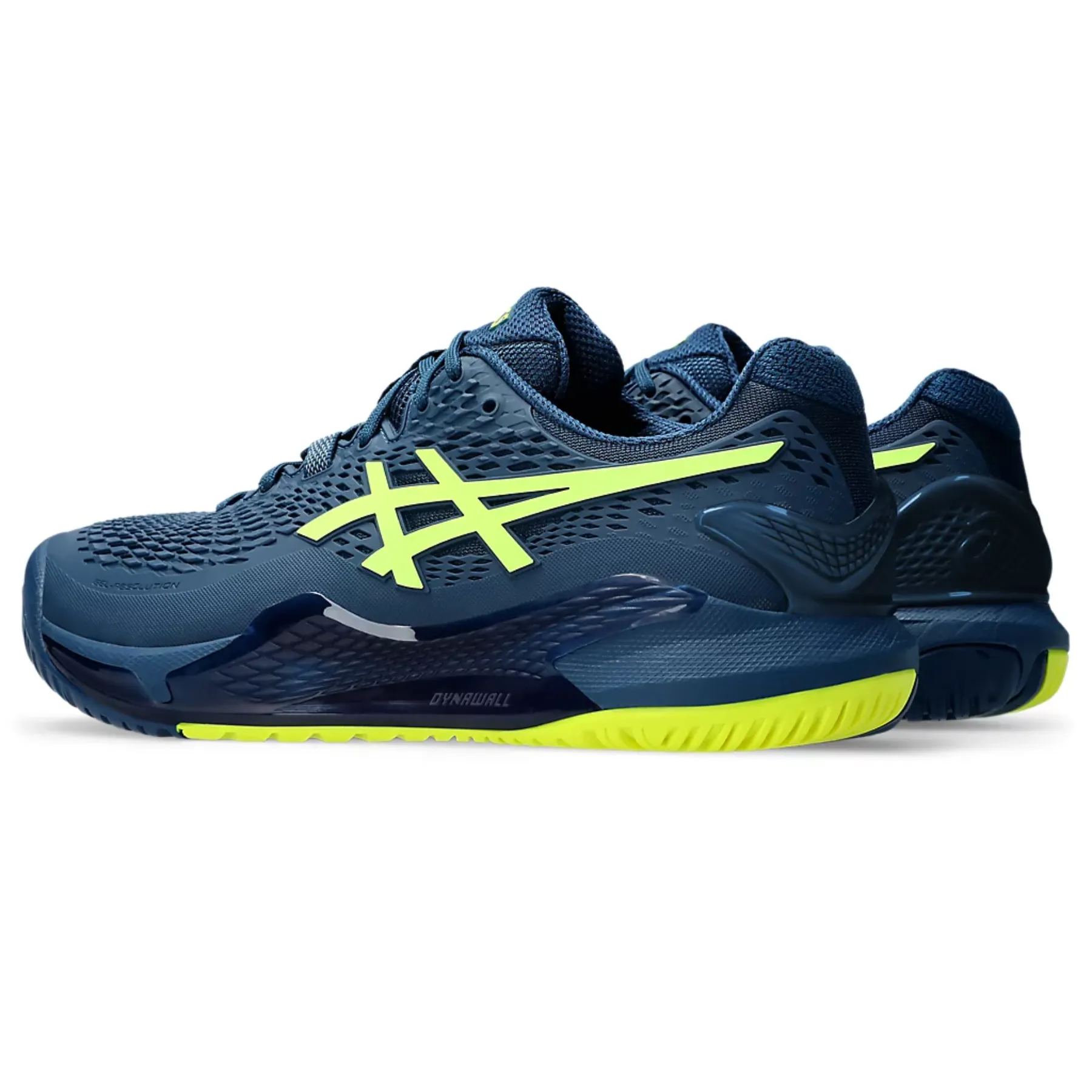 Slim Shape Asics Gel-Resolution 9 Wide Men Tennis Shoes - Mako Blue/Safety Yellow