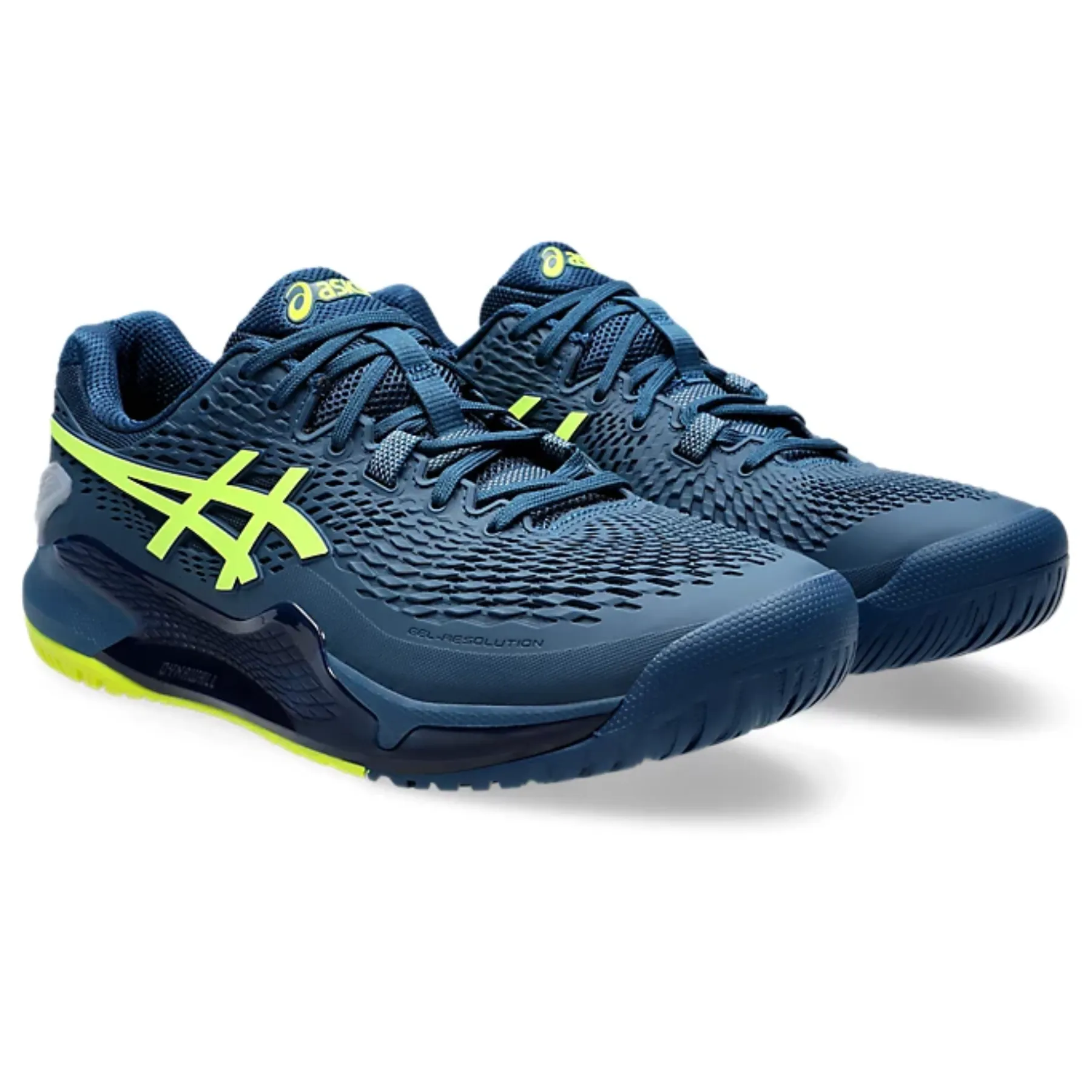 Secure fit Comfortable Run Asics Gel-Resolution 9 Wide Men Tennis Shoes - Mako Blue/Safety Yellow