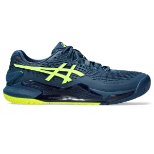 Soft Interior Multi Surface Asics Gel-Resolution 9 Wide Men Tennis Shoes - Mako Blue/Safety Yellow